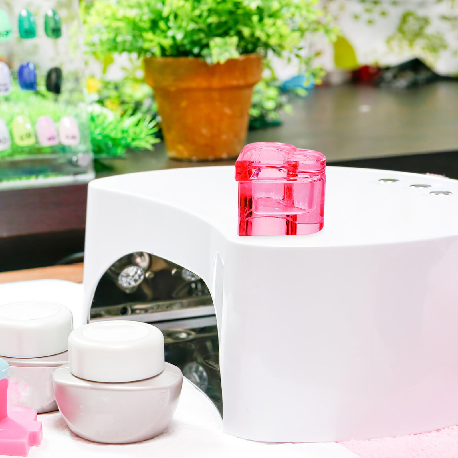 2 Pcs Heart-Shaped Nail Art Glass Dappen Dish with Lid - Clear Nail Dipping Jars & Liquid Containers for Acrylic Nails, Gel Polish - Perfect for Salon, Home Manicure & DIY Nail Art (Pink)