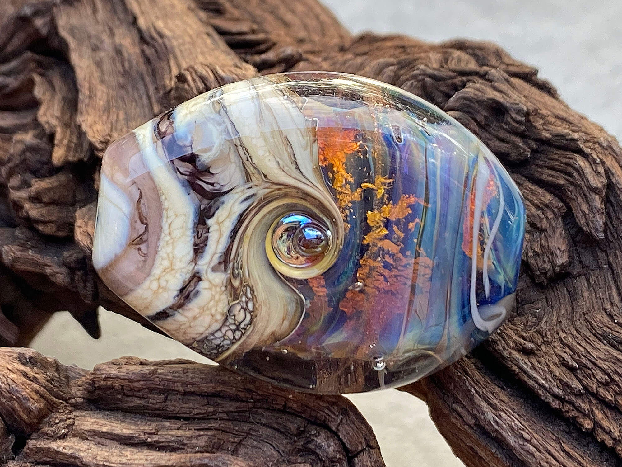 Fiery Blue Organic Focal Lampwork Glass Bead for Jewelry Making - Handmade SRA Artisan Bead - Perfect for Necklaces, Bracelets & DIY Craft Projects