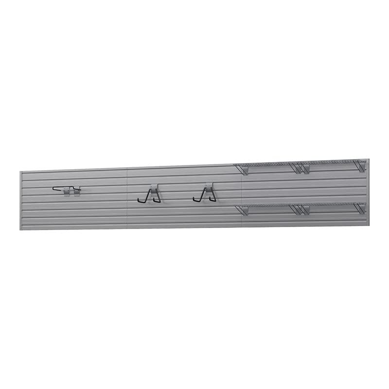 RST Brands Flow Wall 7-Piece Plastic Linear Wall Shelf Storage Set in Silver - Modern Home Organization for Living Room, Bedroom & Office Decor