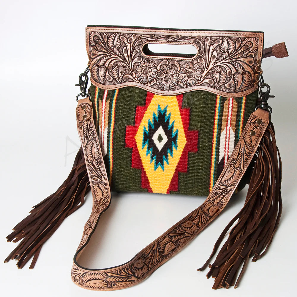 Stylish American Darling Green Aztec Floral Tooled Leather Purse - Perfect for Casual Outings, Parties & Everyday Use