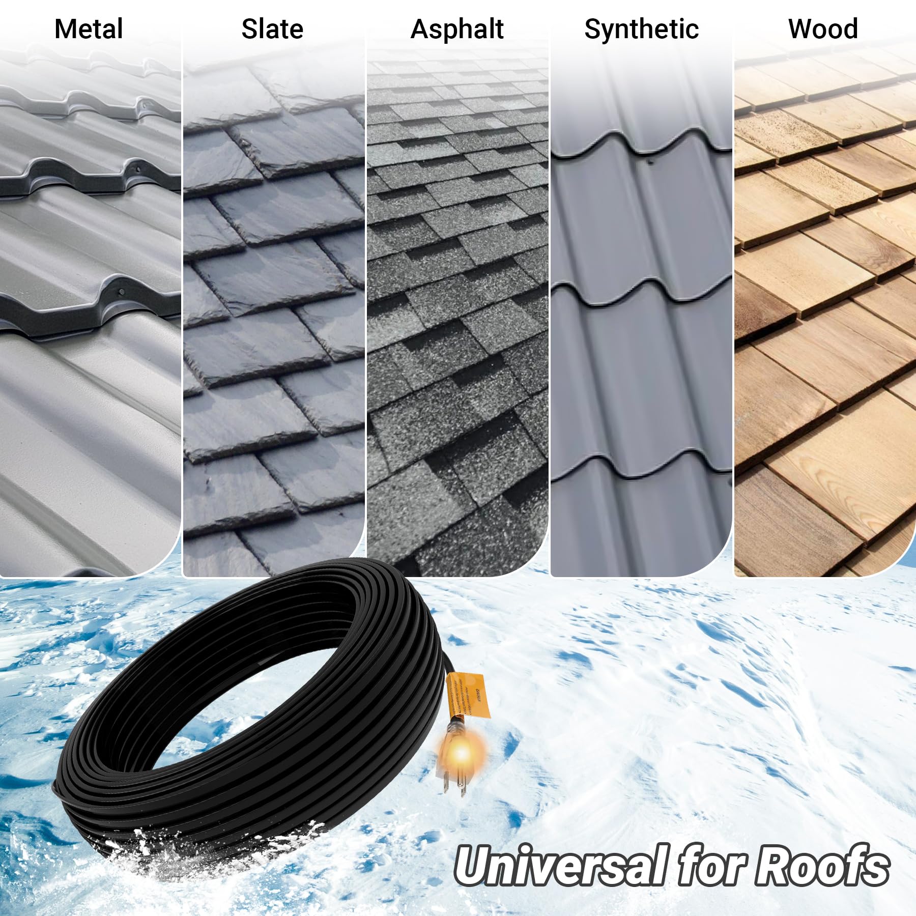 80FT Self-Regulating Roof & Gutter Heat Cable - 8 Watts/FT with 35 Clips & Spacers - LED Plug for Ice Dam & Pipe Freeze Prevention (120V) - Perfect for Winter Roof Protection & Gutter Maintenance