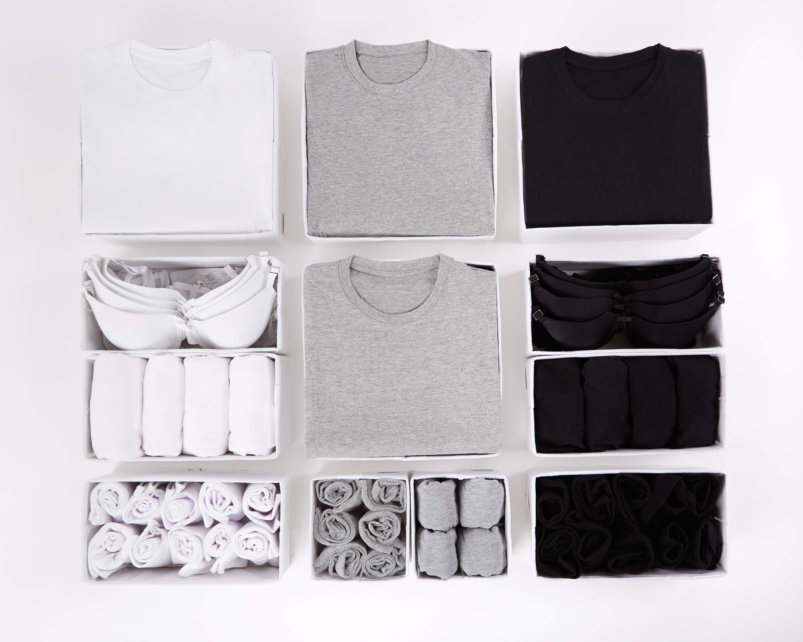 12-Piece White Large Drawer Organizer Set for Clothes, Underwear & Wardrobe | Space-Saving Dresser Storage Solution for Bedroom, Closet & Travel