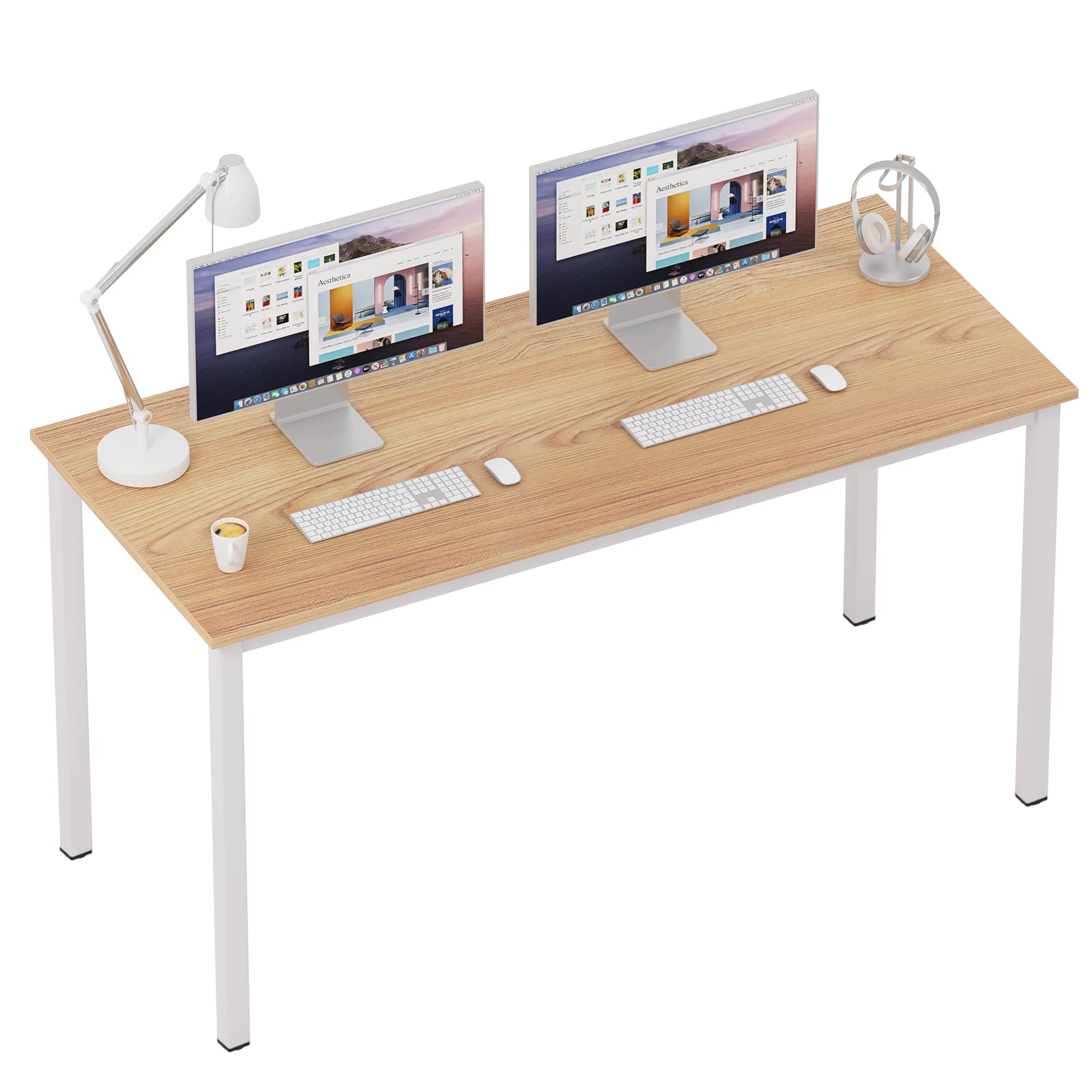 SogesFurniture 63 Inch Large Computer Desk - Sturdy Office Desk with BIFMA Certification, Gaming & Writing Desk in Teak & White (BHUS-AC3BW-160) - Perfect for Home Office, Gaming Setup & Workspace