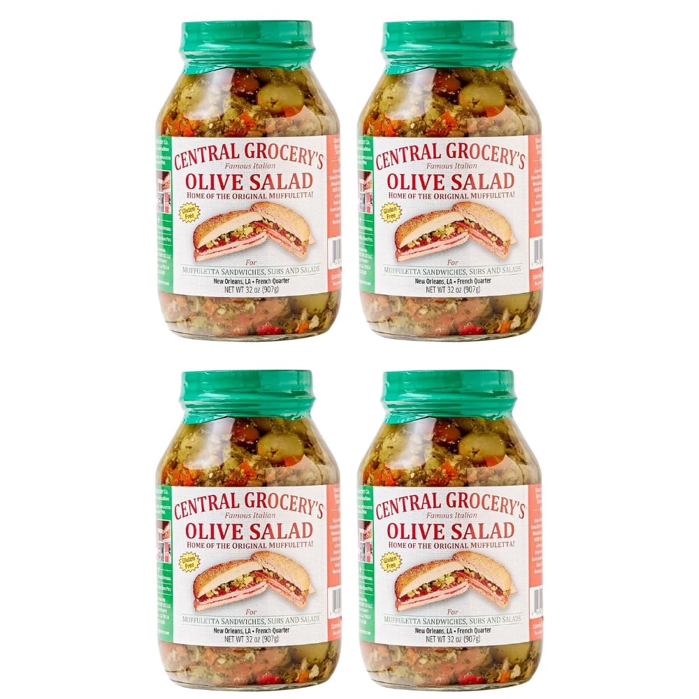 Central Grocery Olive Salad 32 oz (4 Pack) - Premium Italian Olive Mix for Sandwiches, Salads & Charcuterie Boards - Perfect for Muffulettas & Antipasto Platters