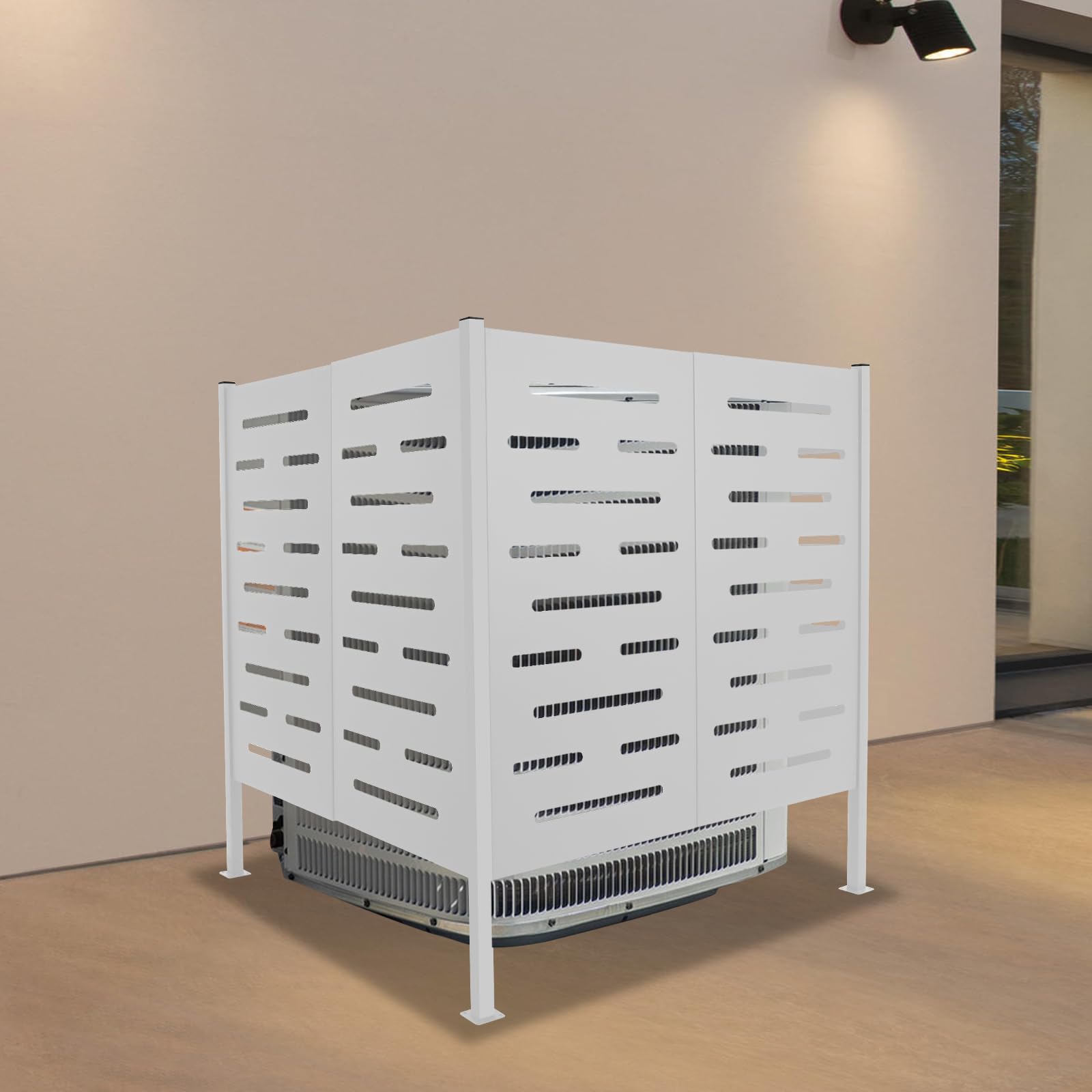 White Iron AC Privacy Screen Fence Panel - Outdoor Air Conditioner Cover & Enclosure to Hide AC Unit - Durable Weatherproof Equipment for Backyard, Patio & Garden Privacy