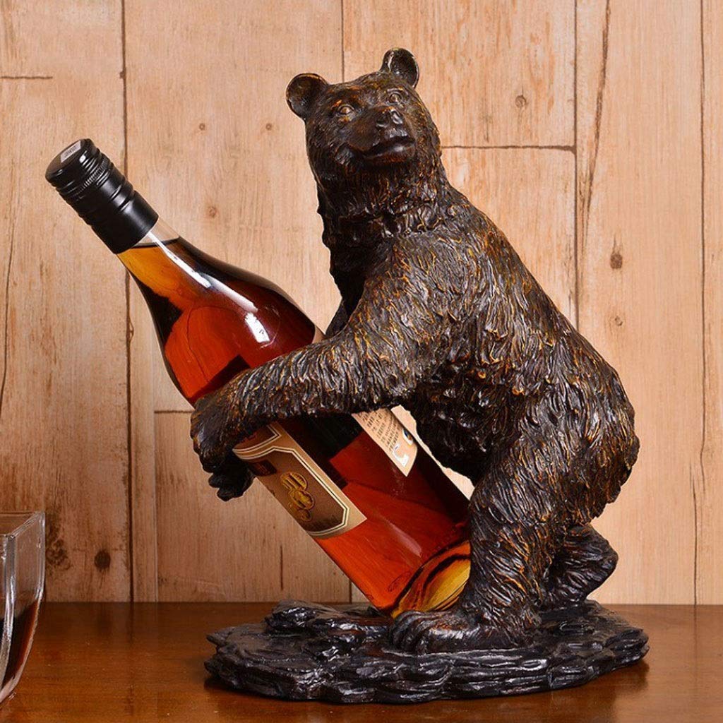 Rustic Bear Wine Bottle Holder - Animal Sculpture Wine Rack for Countertop, Decorative Wine Stand & Unique Gift Idea | Perfect for Home Bar, Kitchen Decor, and Wine Lover Gifts