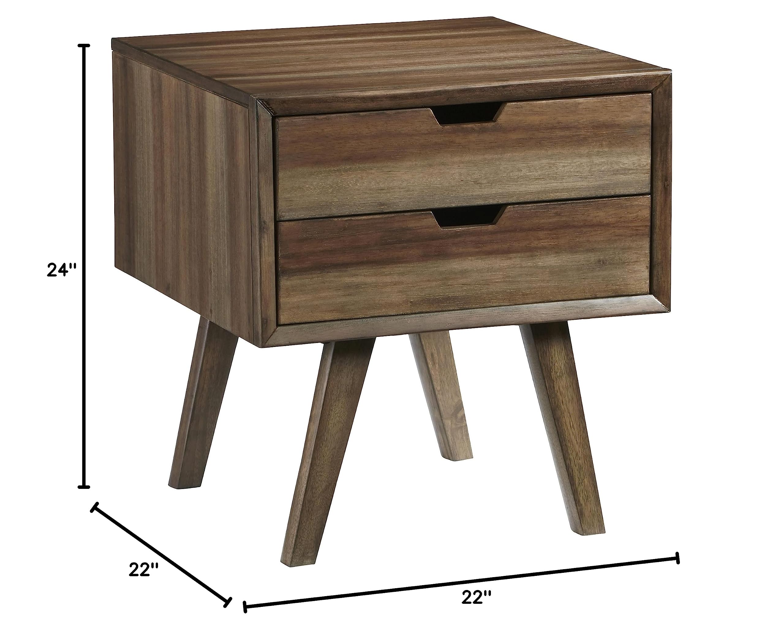 Progressive Furniture Bungalow End Table with Drawers - Brown/Caramel Wooden Side Table for Living Room, Bedroom & Office