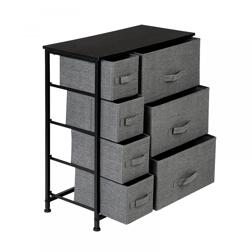 7-Drawer Dresser Organizer with Steel Frame & Wood Top - Easy Pull Fabric Bins for Bedroom, Hallway, Closet & Office Storage - Grey Storage Tower Unit (Perfect for Small Spaces & Home Organization)