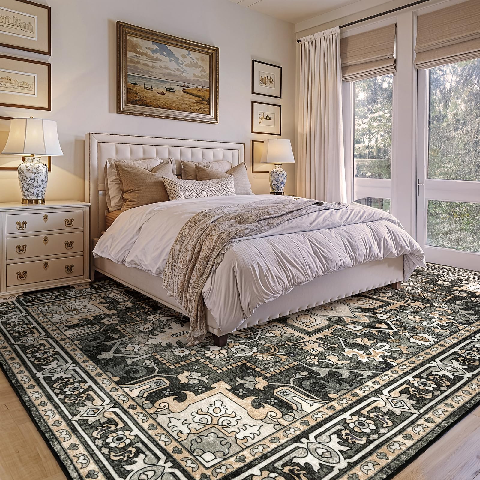 9x12 Soft Low-Pile Machine Washable Non-Slip Area Rug - Perfect for Living Room, Bedroom & Dining Room - Kid & Pet Friendly Floor Carpet - Black - Great for Cozy Home Decor & Family Spaces