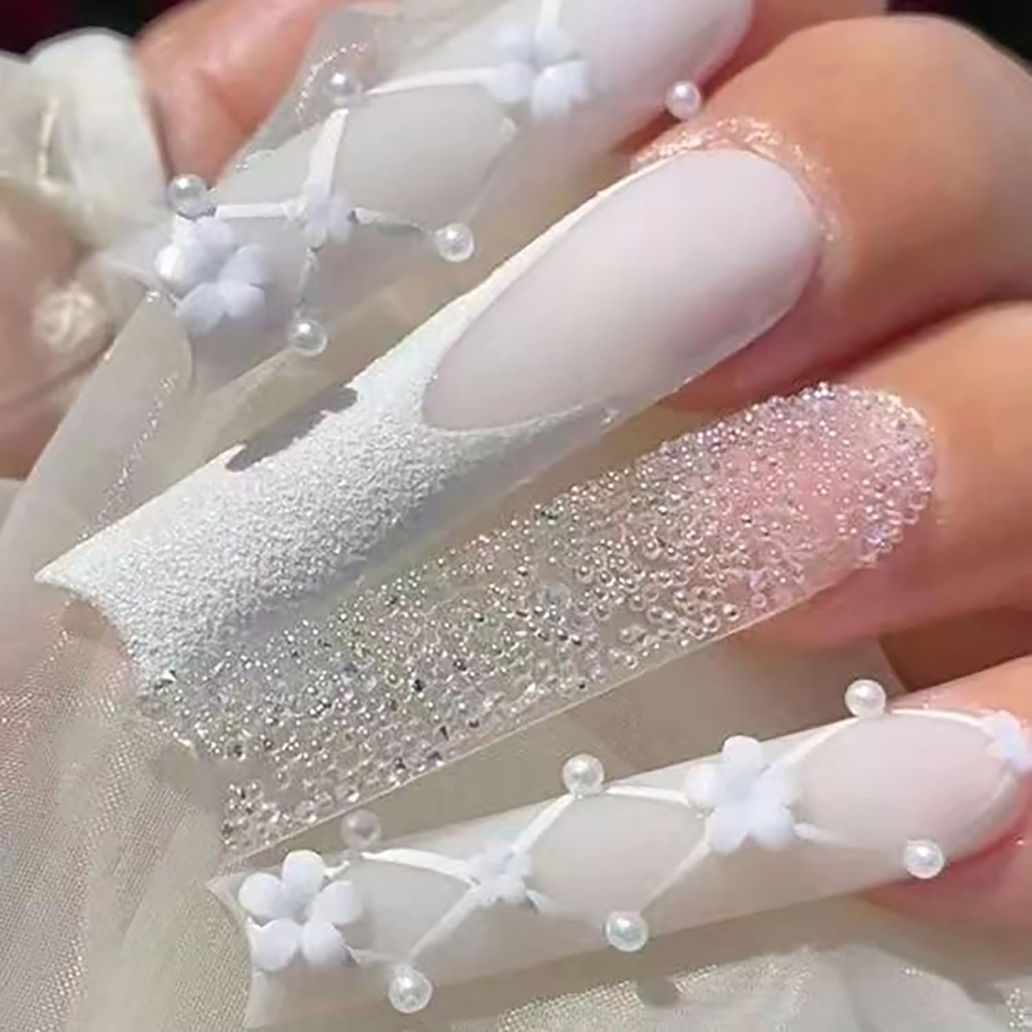 Long Press on Coffin Nails - Glossy Full Cover Acrylic Extra Long Square Fake Nails with Elegant Designs | Ballerina Style Artificial Nails with Charm & Glue | Perfect for Parties, Weddings, and Special Occasions (SGCY209)