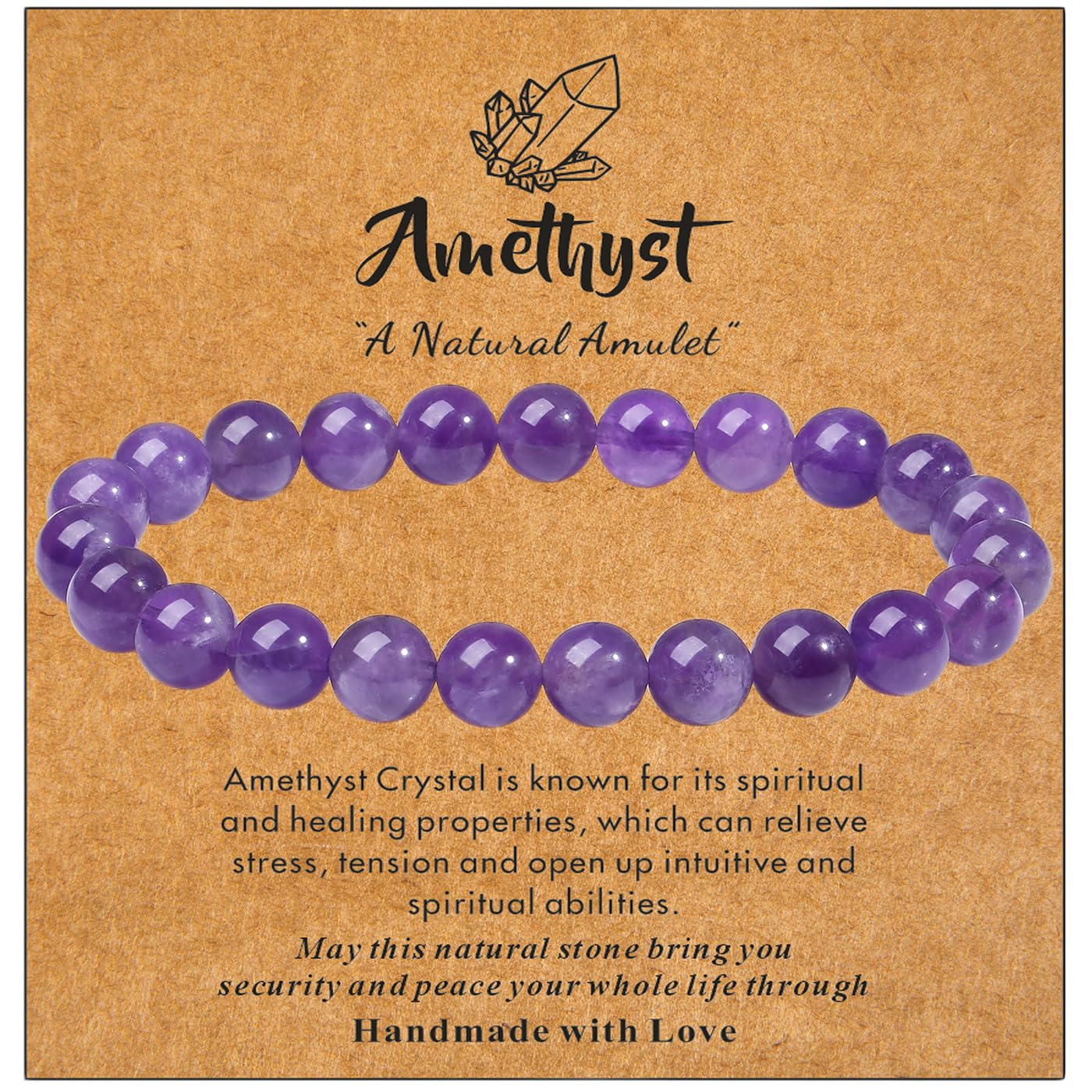 MAIBAOTA 8mm Natural Stone Healing Crystal Bracelet for Women & Men - Stretch Beaded Bracelet with Round Gemstones, Spiritual Jewelry Gift for Birthday, Meditation & Energy Balancing