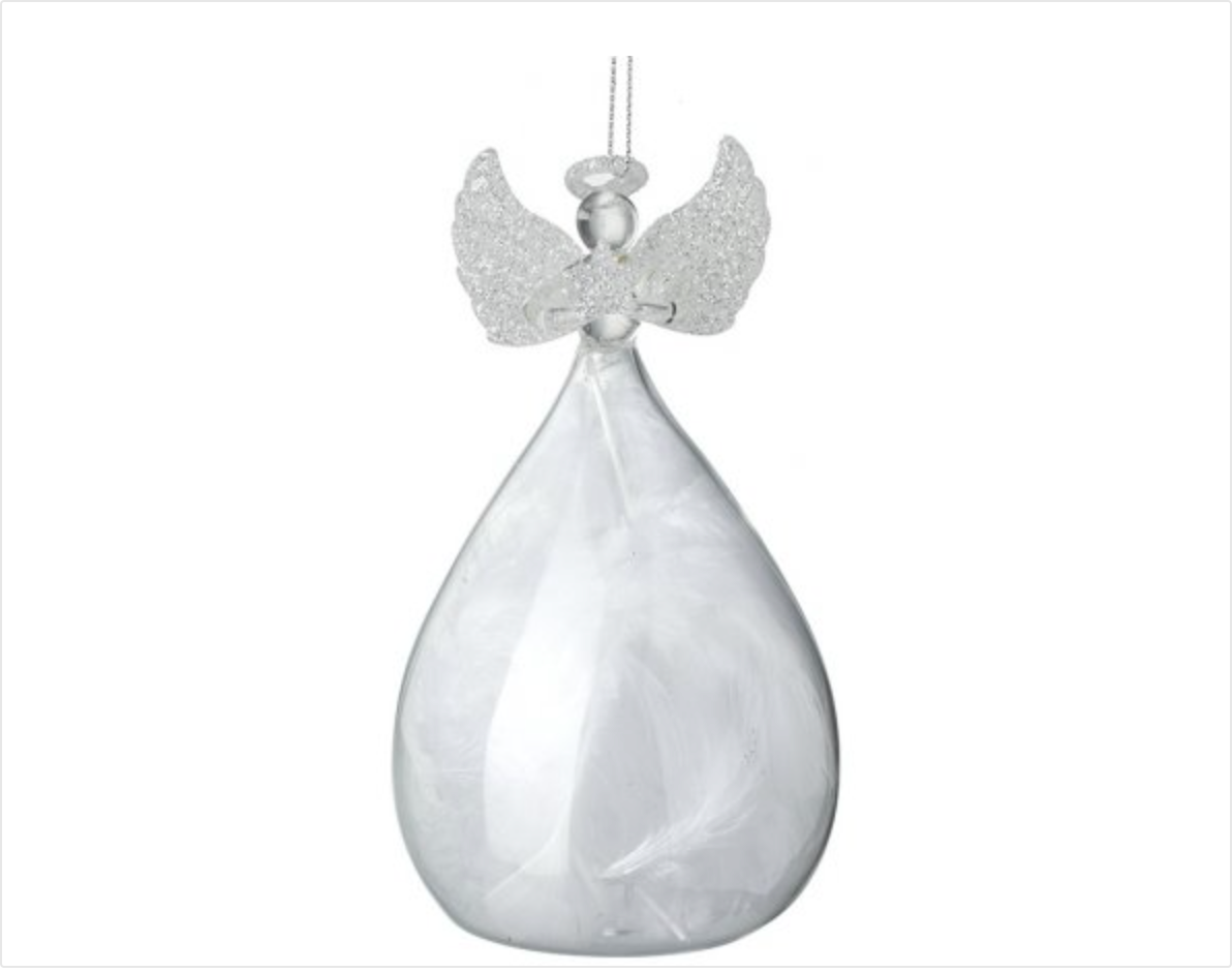 Personalized Glass Feather Angel Ornament - Large Handmade Hanging Decoration for Christmas Tree, Home, Wedding & Holiday Decor