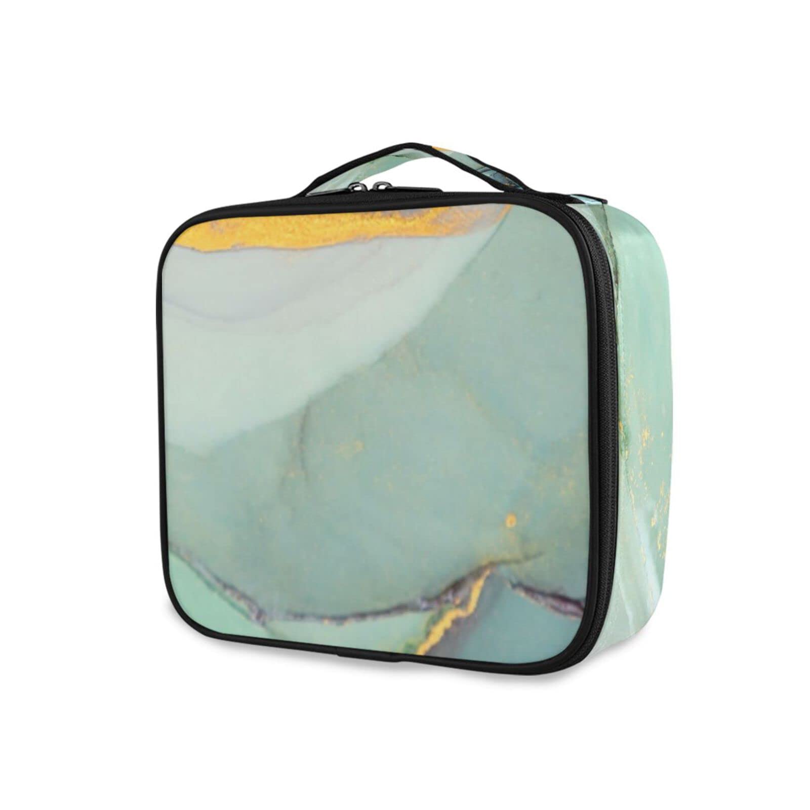 Teal Ink Marble Travel Makeup Bag - Portable Cosmetic Organizer with Adjustable Dividers, Jewelry Storage Case for Women | Perfect for Vacations, Gym & Daily Use