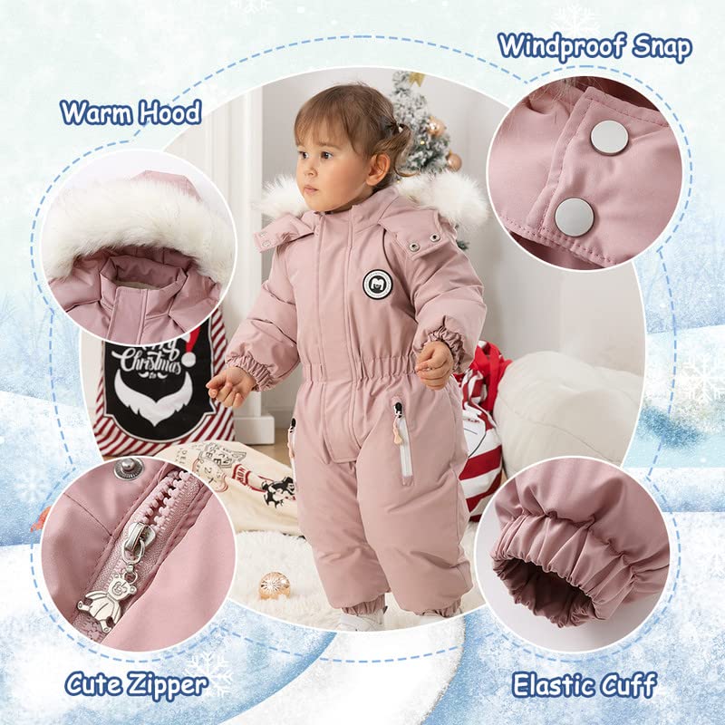 DEARBB Toddler Snowsuit - Hooded Winter Romper Jumpsuit for Baby Boys & Girls | Warm One-Piece Outfit for Cold Weather | Perfect for Snow Play, Outdoor Activities & Winter Adventures
