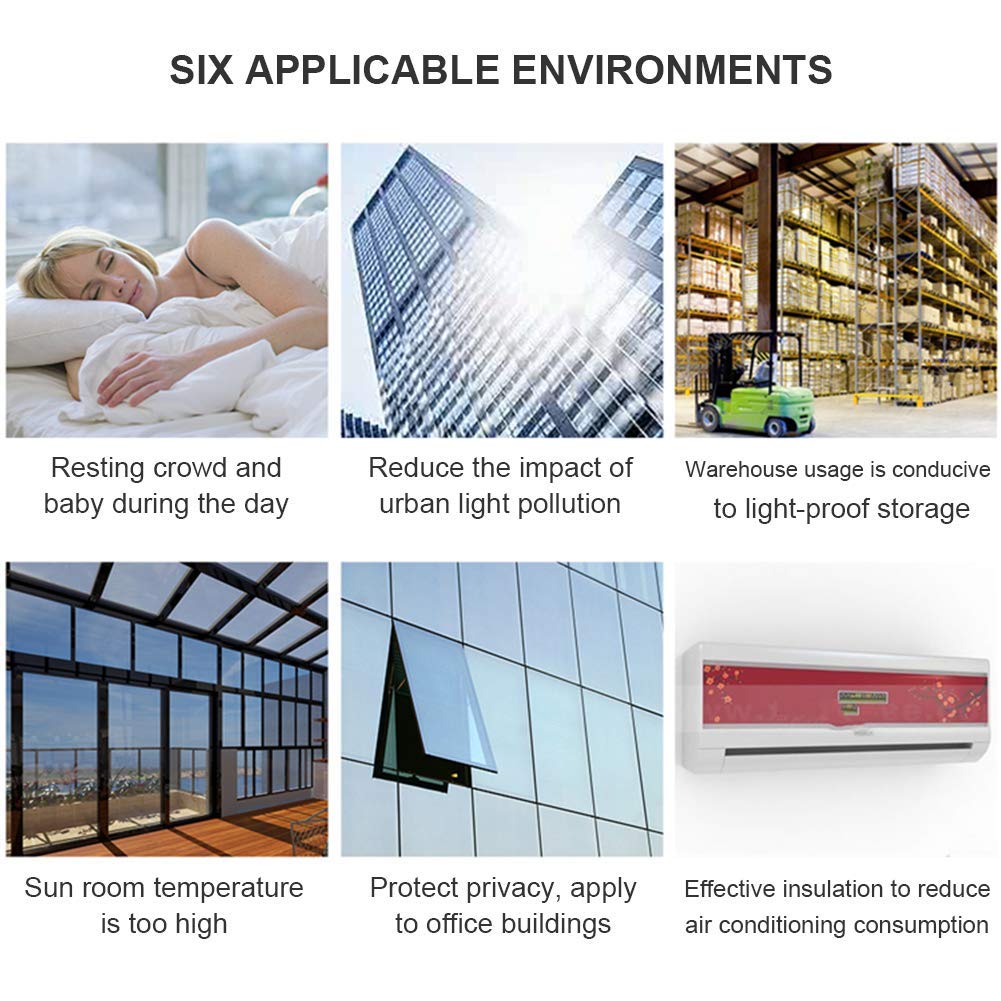 Filmgoo One Way Mirror Window Privacy Film - Black Silver UV Heat Control & Sun Block Reflective Vinyl (35.4