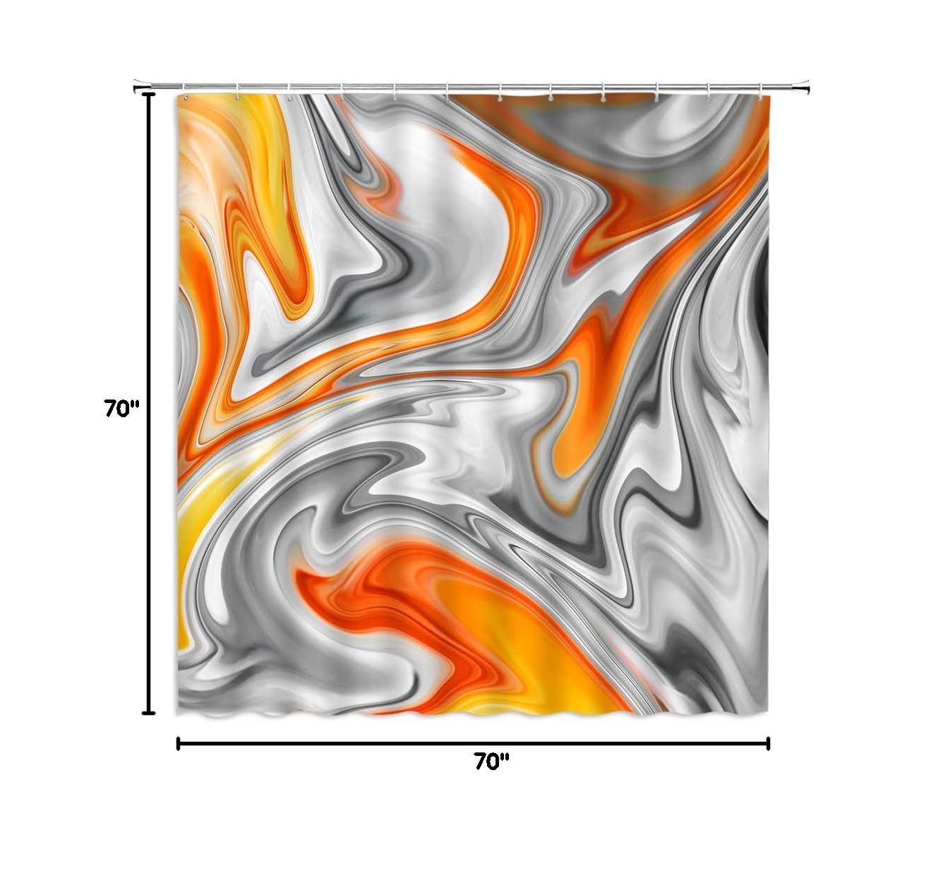 Abstract Modern Aesthetic Orange Gray Shower Curtain Set with Hooks - 70x70 Inches Waterproof Fabric Bathroom Decor for Contemporary Home | Perfect for Spa-Like Showers and Guest Bathroom Makeovers