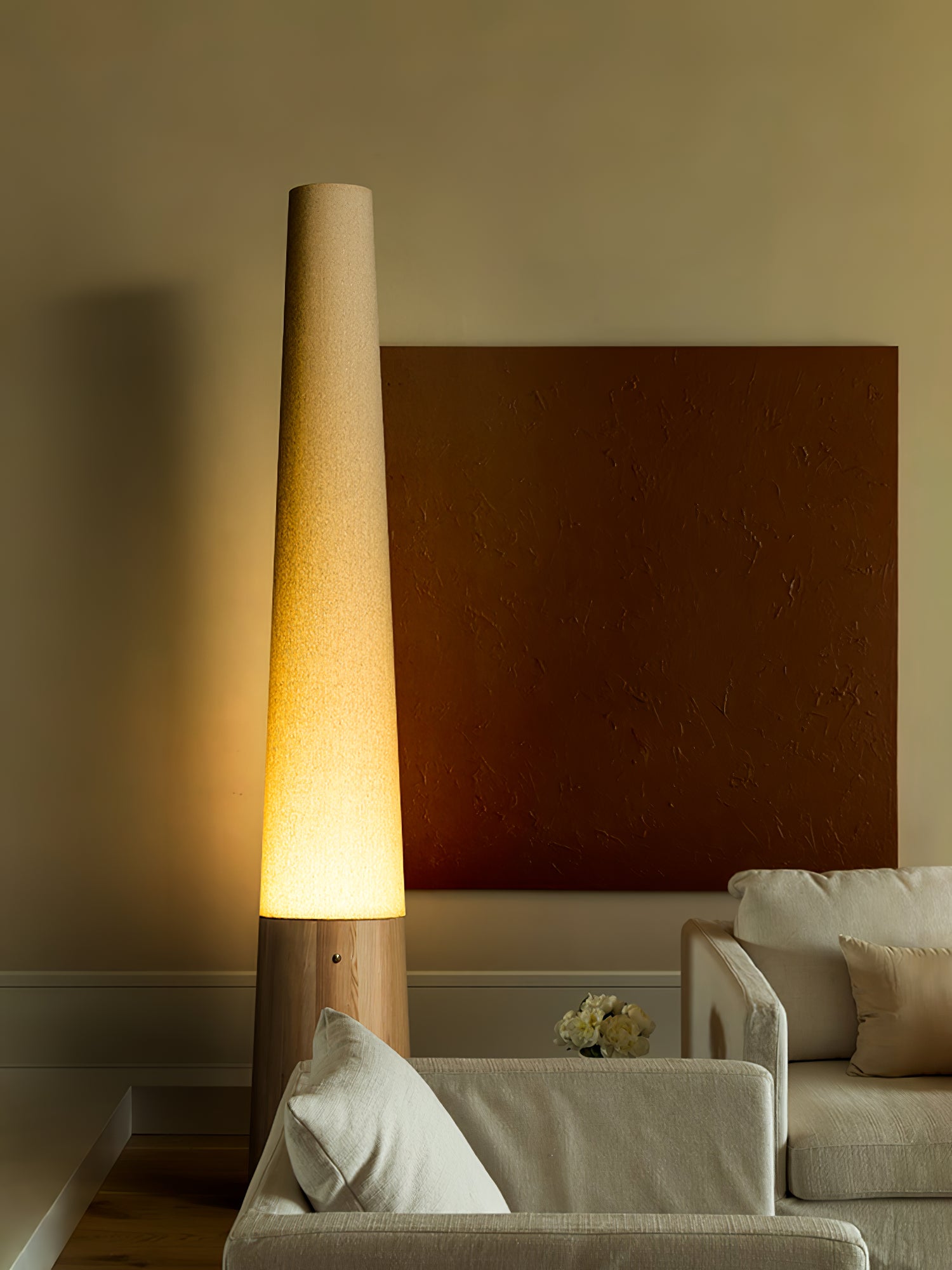 Modern Cone Wooden Floor Lamp for Living Room - Adjustable Height Standing Light with Natural Wood Finish - Perfect for Bedroom, Office, or Reading Nook Ambience
