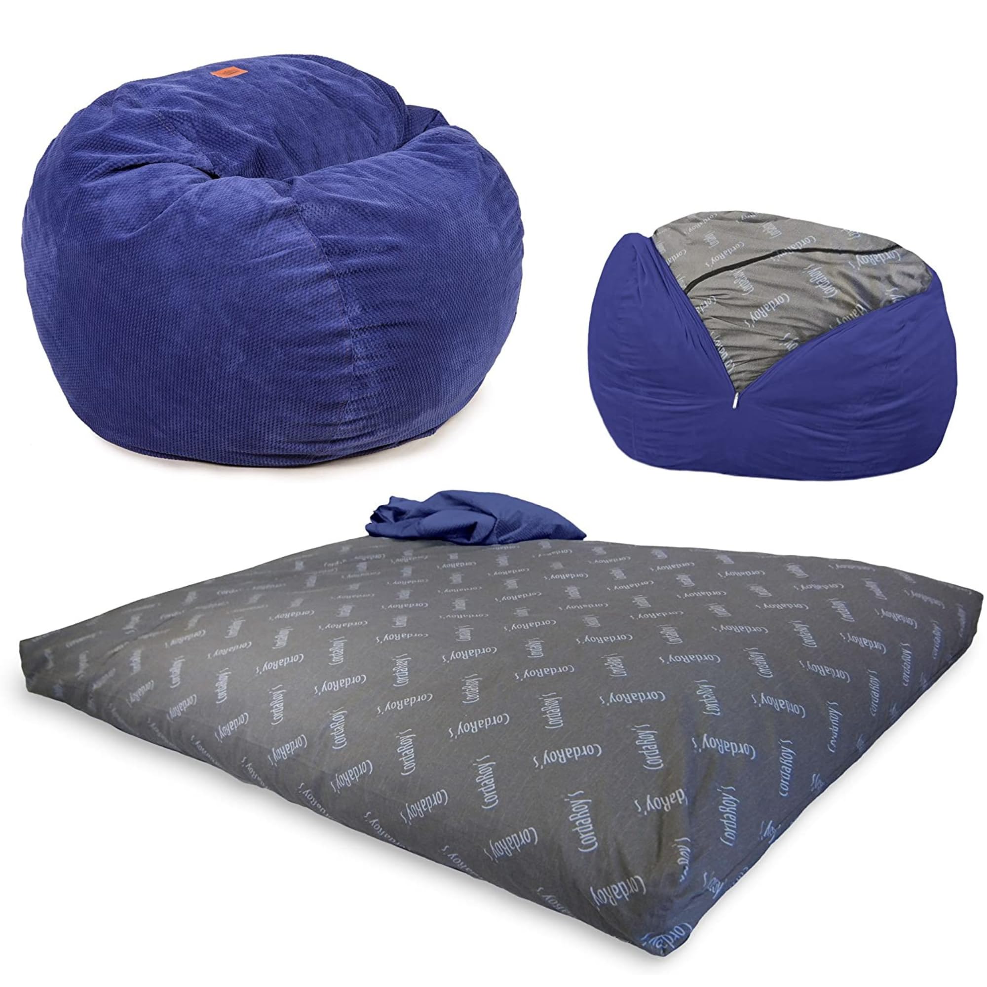 CordaRoy's Convertible Chenille Bean Bag Chair - Foldable from Bean Bag to Lounger (Full Size, Navy Blue) | Comfortable Seating for Living Room, Bedroom & Game Room | As Seen on Shark Tank