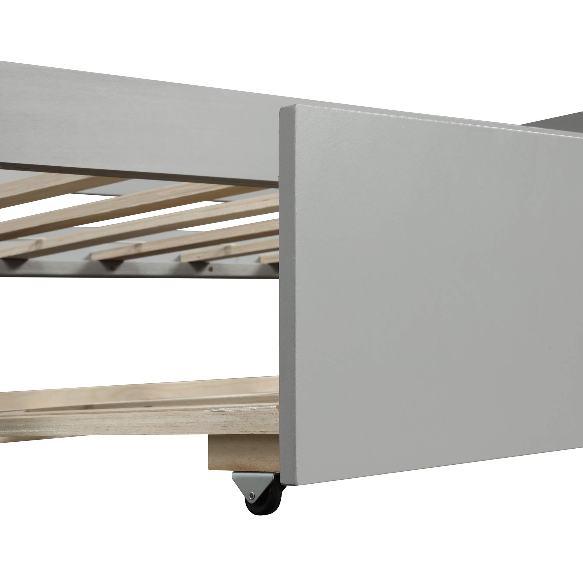 Merax Solid Wood Daybed with Trundle - Twin Size Bed Frame for Teens & Adults - Easy Assembly, No Box Spring Needed - Gray - Perfect for Guest Rooms, Dormitories & Small Spaces