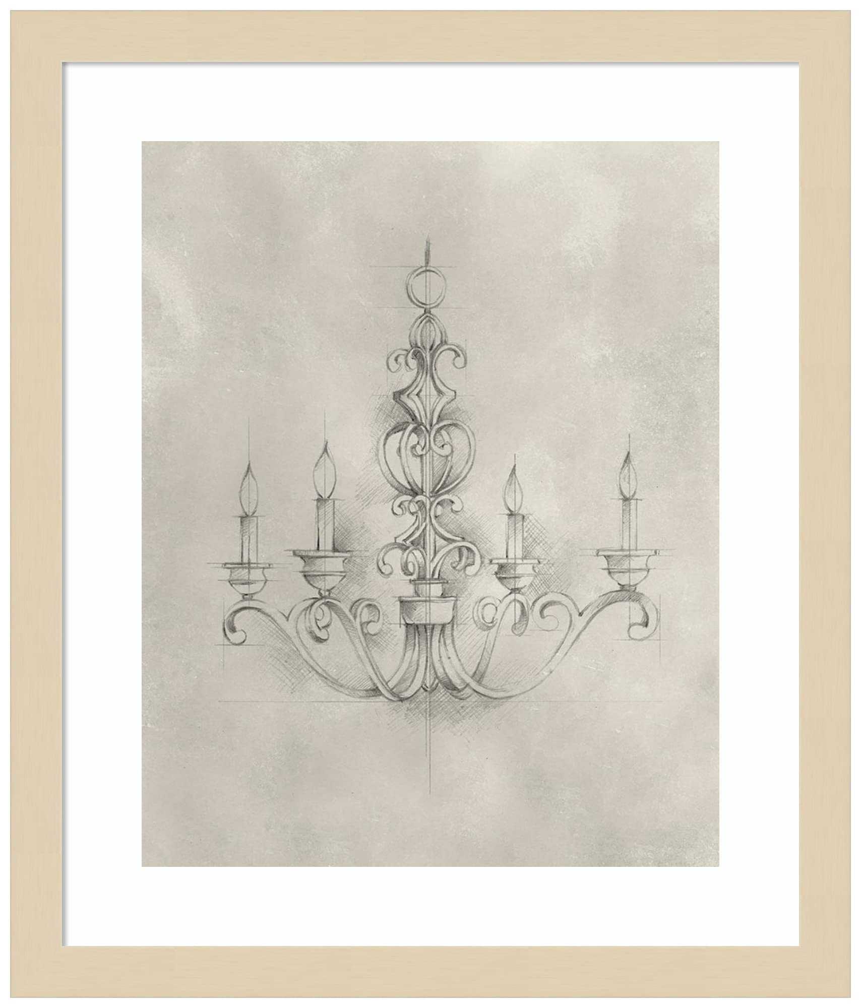 Ethan Harper Chandelier Schematic III Wood Framed Wall Art Print - 15x17 Inches, Svelte Natural Frame - Elegant Home Decor for Living Room, Bedroom & Office