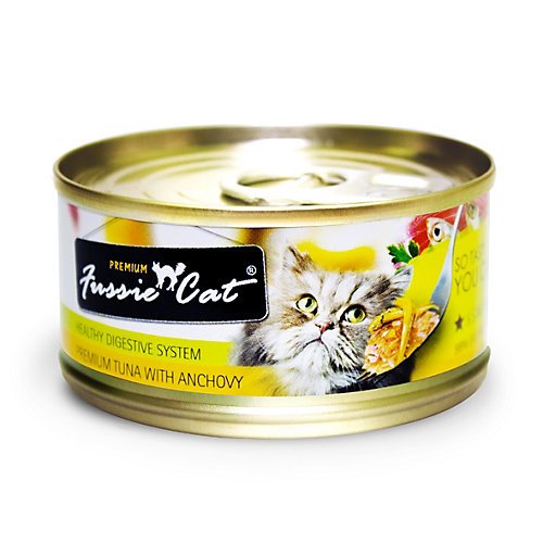 Premium Fussie Cat Tuna & Anchovy Wet Cat Food - 24 Pack Cans, Grain-Free, High Protein for Adult Cats - Perfect for Mealtime, Travel & Emergency Kits