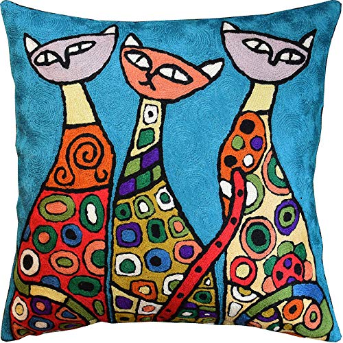 Turquoise Kitty Cats Pillow