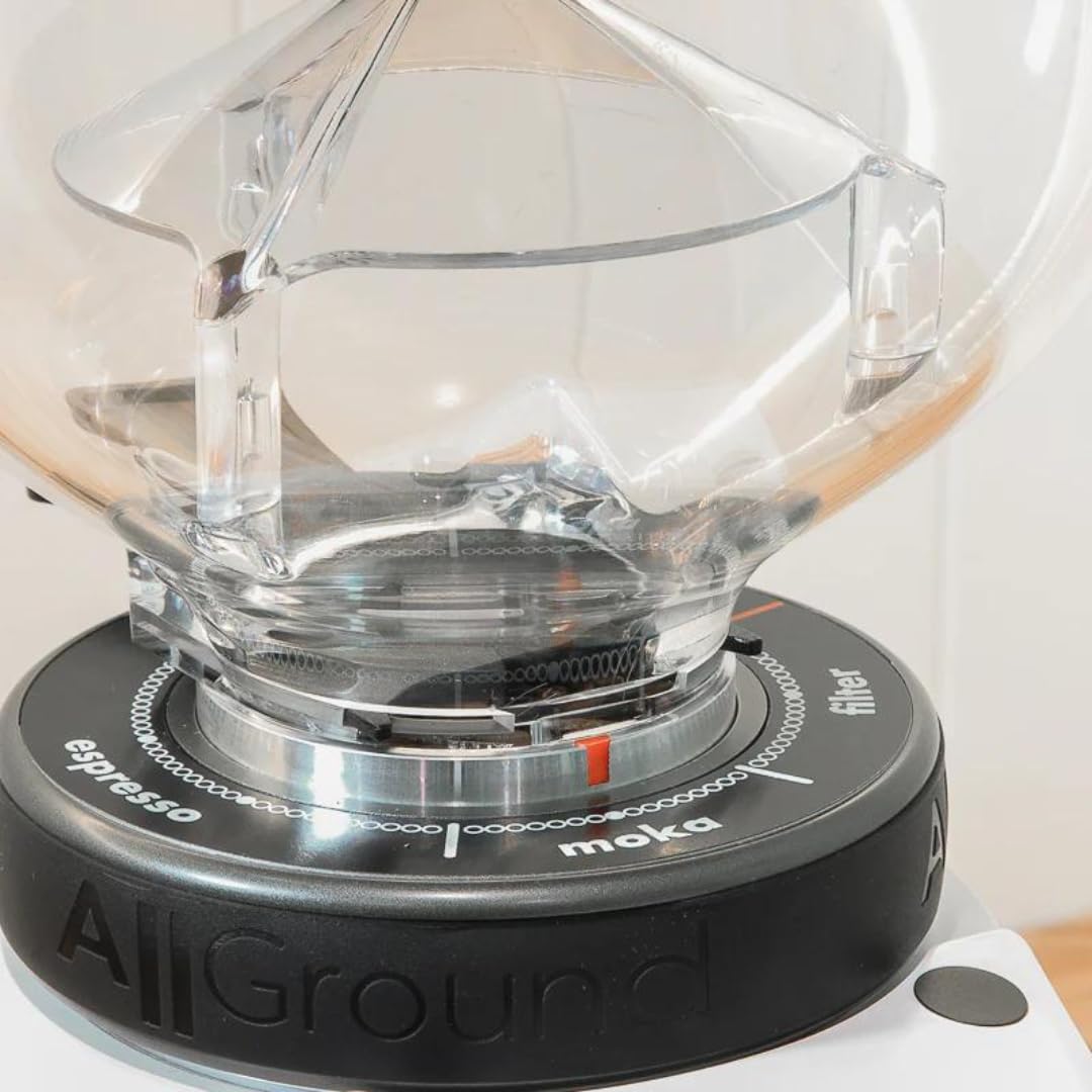 AllGround Sense Burr Coffee Grinder - 64mm Flat Dark T M340 Steel Burr, Precise Grind by Weight, Quiet Home Coffee Maker (White) - Perfect for Espresso, Pour Over & French Press Brewing