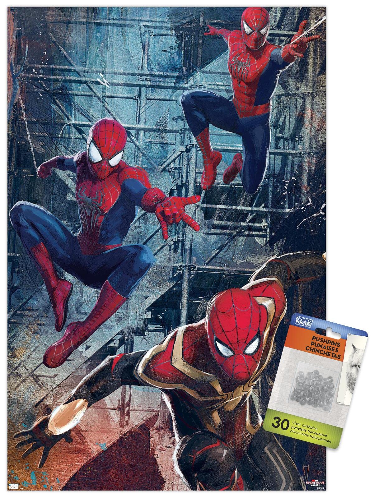 Marvel Spider-Man: No Way Home - Trio Wall Poster Set with Push Pins | Official Licensed Movie Decor for Bedroom, Living Room & Office | Perfect Gift for Marvel Fans