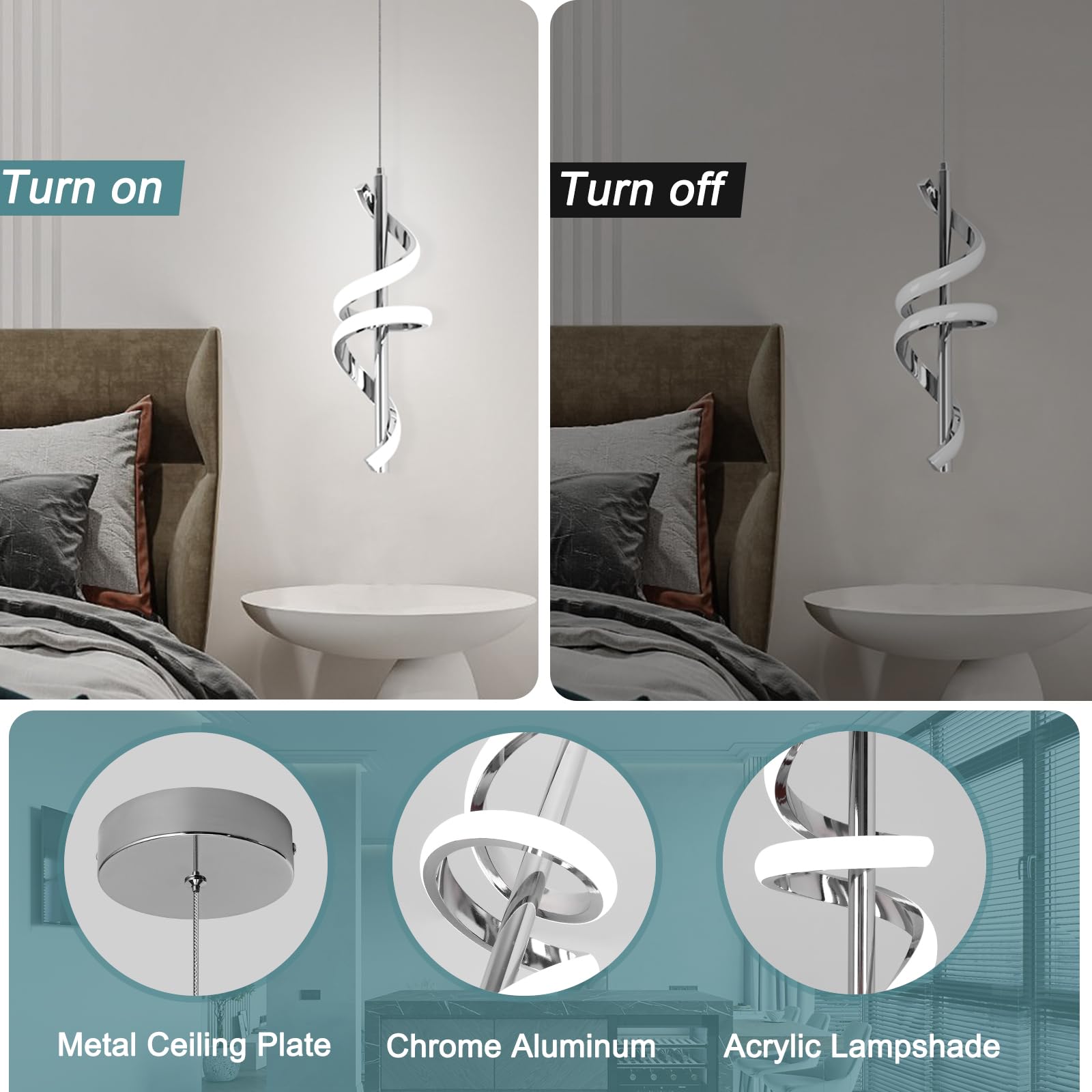 Vloitgol Spiral LED Pendant Light Fixtures - 5500K Cool White Modern Adjustable Hanging Light for Kitchen Island, Dining Room, Bedroom & Sink Areas | Energy-Efficient Lighting Solution for Home & Office Spaces