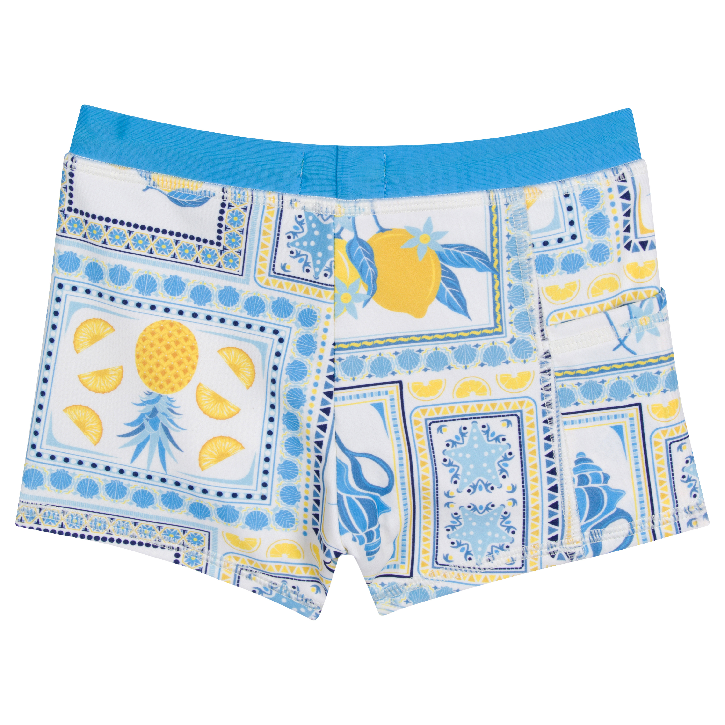 Kids Euro Swim Shorts | Mediterranean Lemons Print | Quick-Dry Swimwear for Boys & Girls | Perfect for Beach, Pool & Summer Vacations