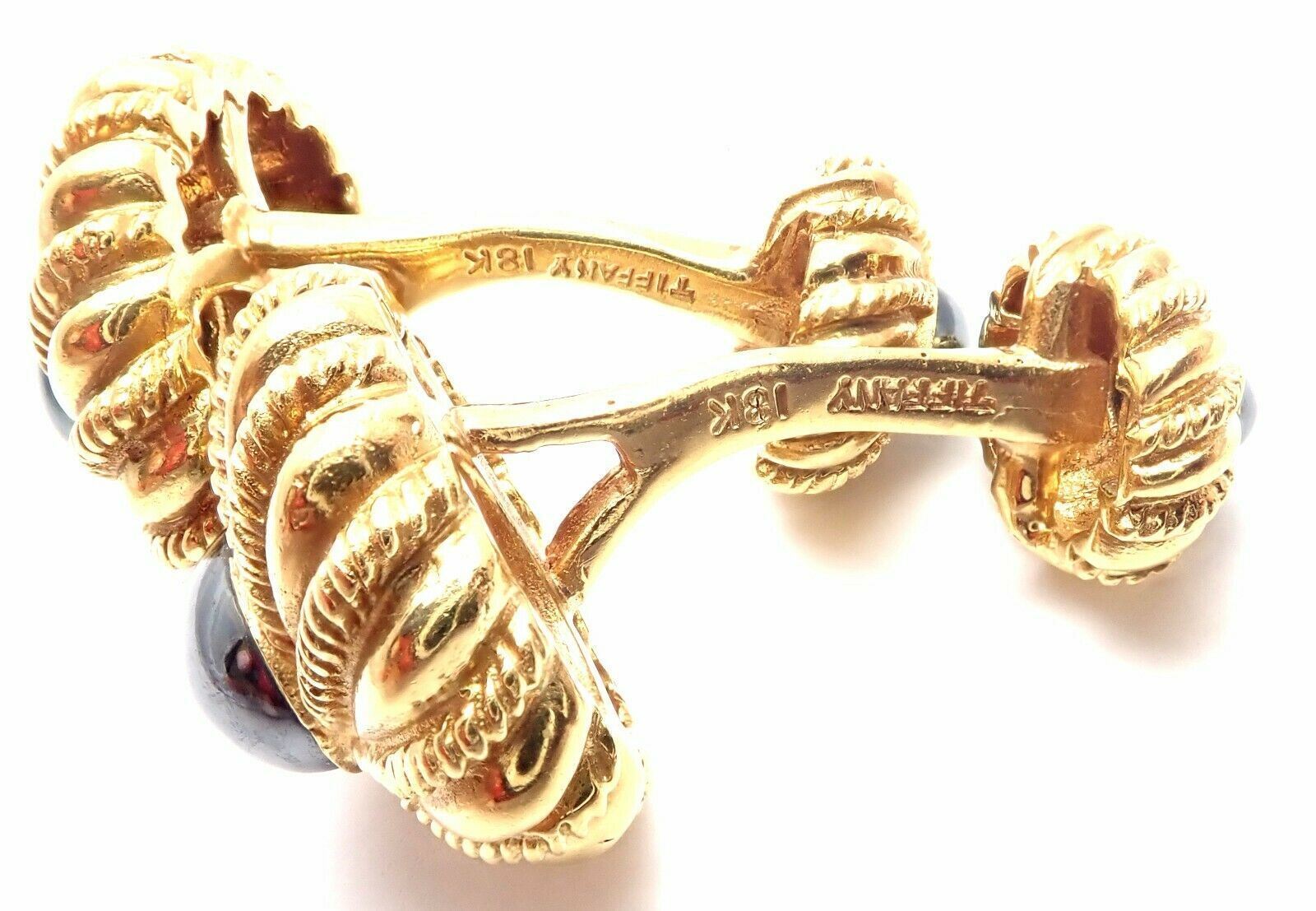 Authentic Tiffany & Co Jean Schlumberger 18k Yellow Gold Hematite Cufflinks for Men - Luxury Dress Shirt Accessories for Weddings & Formal Events