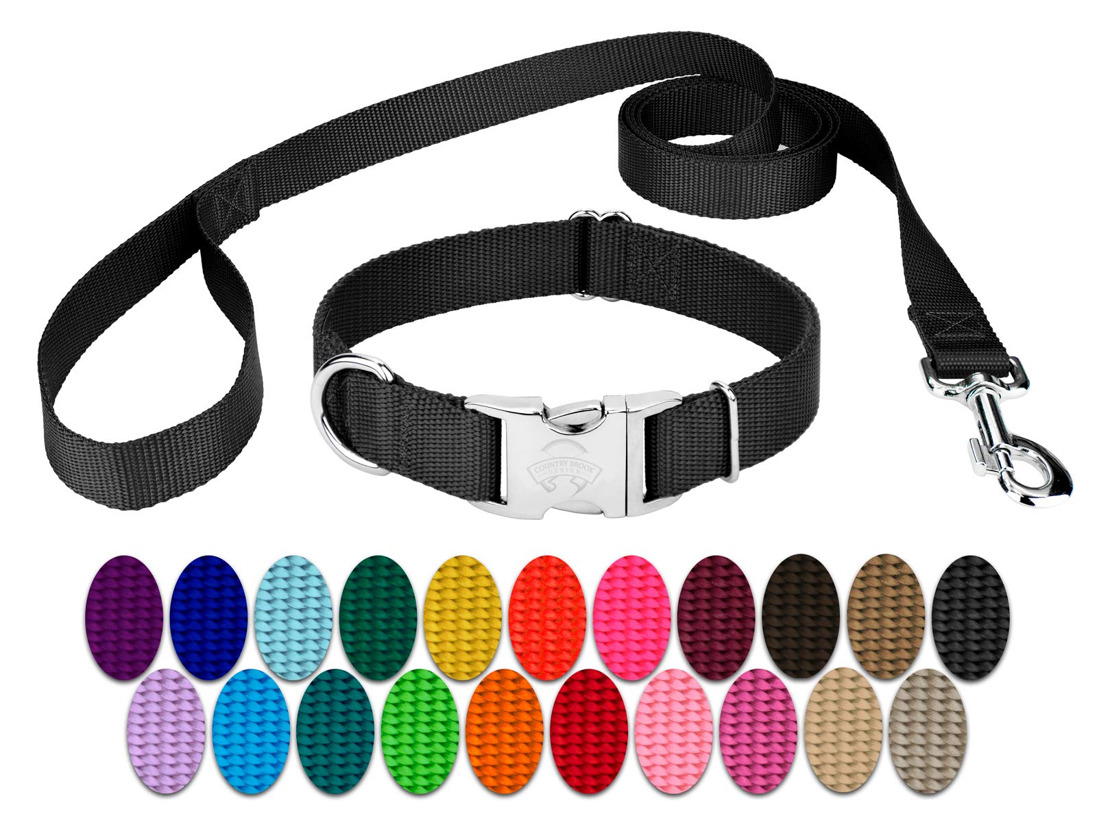 Premium Nylon Dog Collar and Leash Set for Small Medium Large Dogs - 30+ Vibrant Colors, Durable & Adjustable (3/4