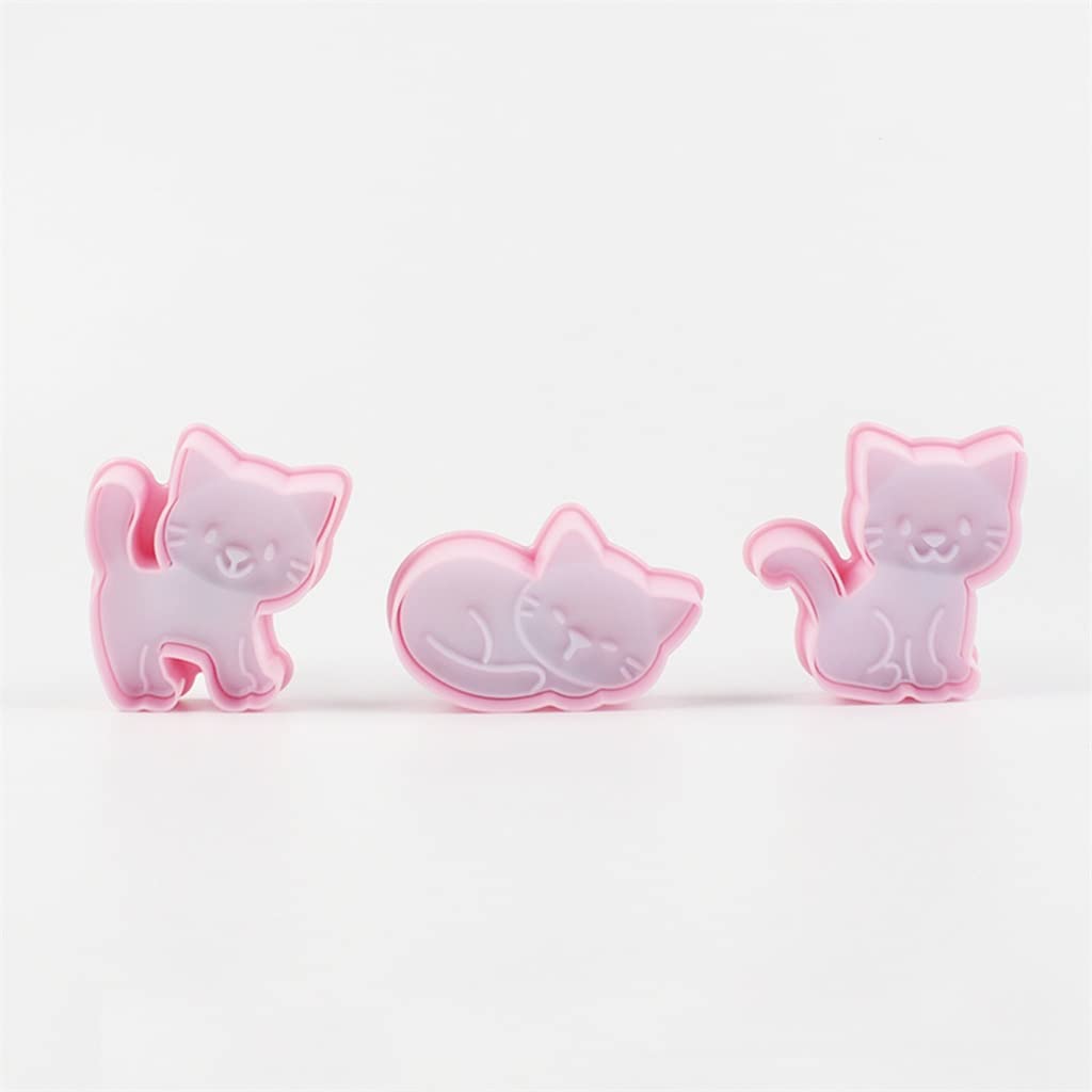 3Pcs Cute Cat Cookie Molds Set - Fondant & Biscuit Cutters for Cake Decorating, DIY Baking Supplies | Perfect for Birthday Parties, Baby Showers & Holiday Treats