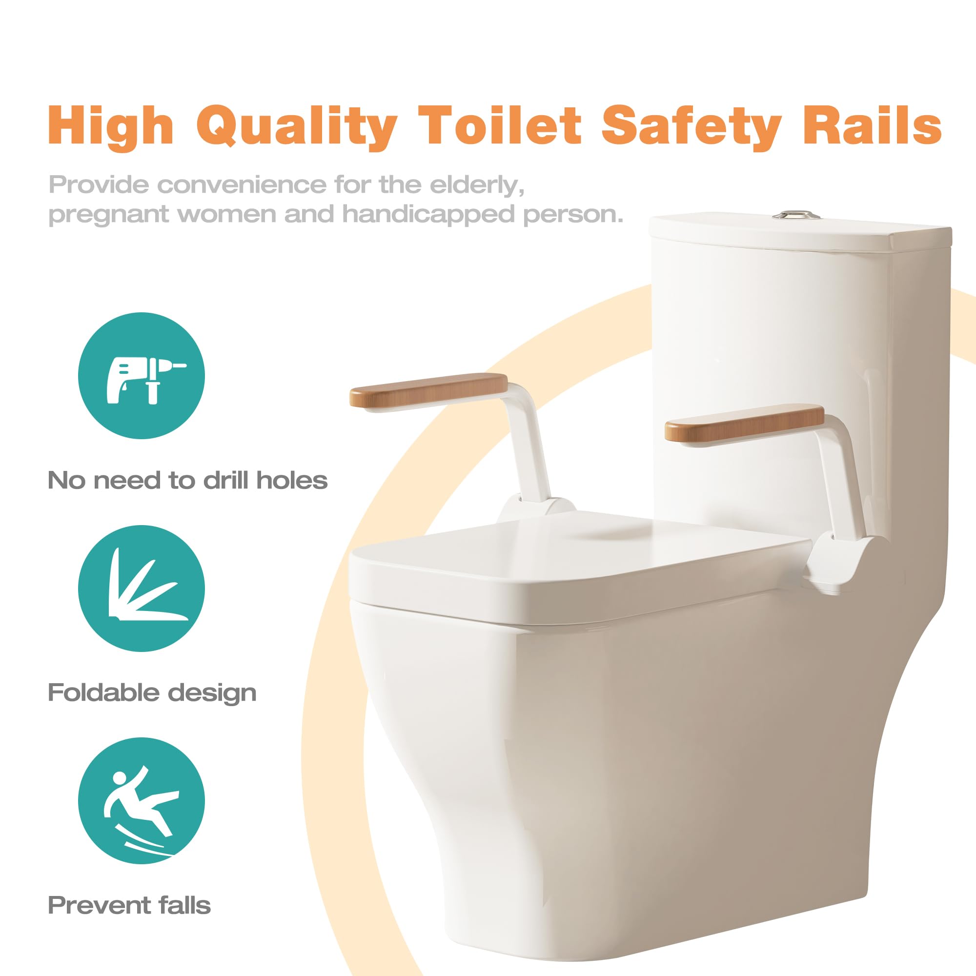 MEJE Heavy Duty Foldable Toilet Safety Rails for Elderly - Carbon Steel Support Handrail with Armrest for Seniors, Handicapped & Pregnant Women - Bathroom Safety Equipment for Home Care & Mobility Assistance