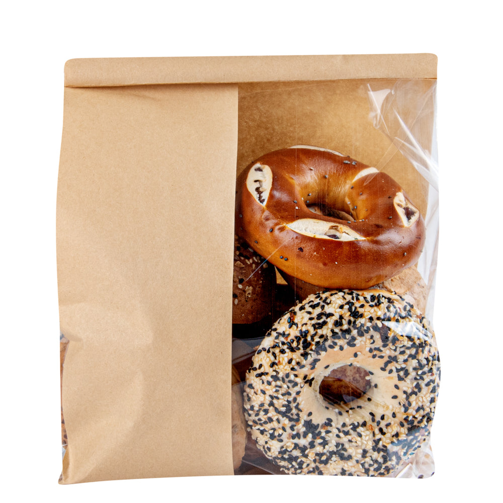 Premium Kraft Paper Bakery Bags with Window & Tin Tie Closure - 8.25