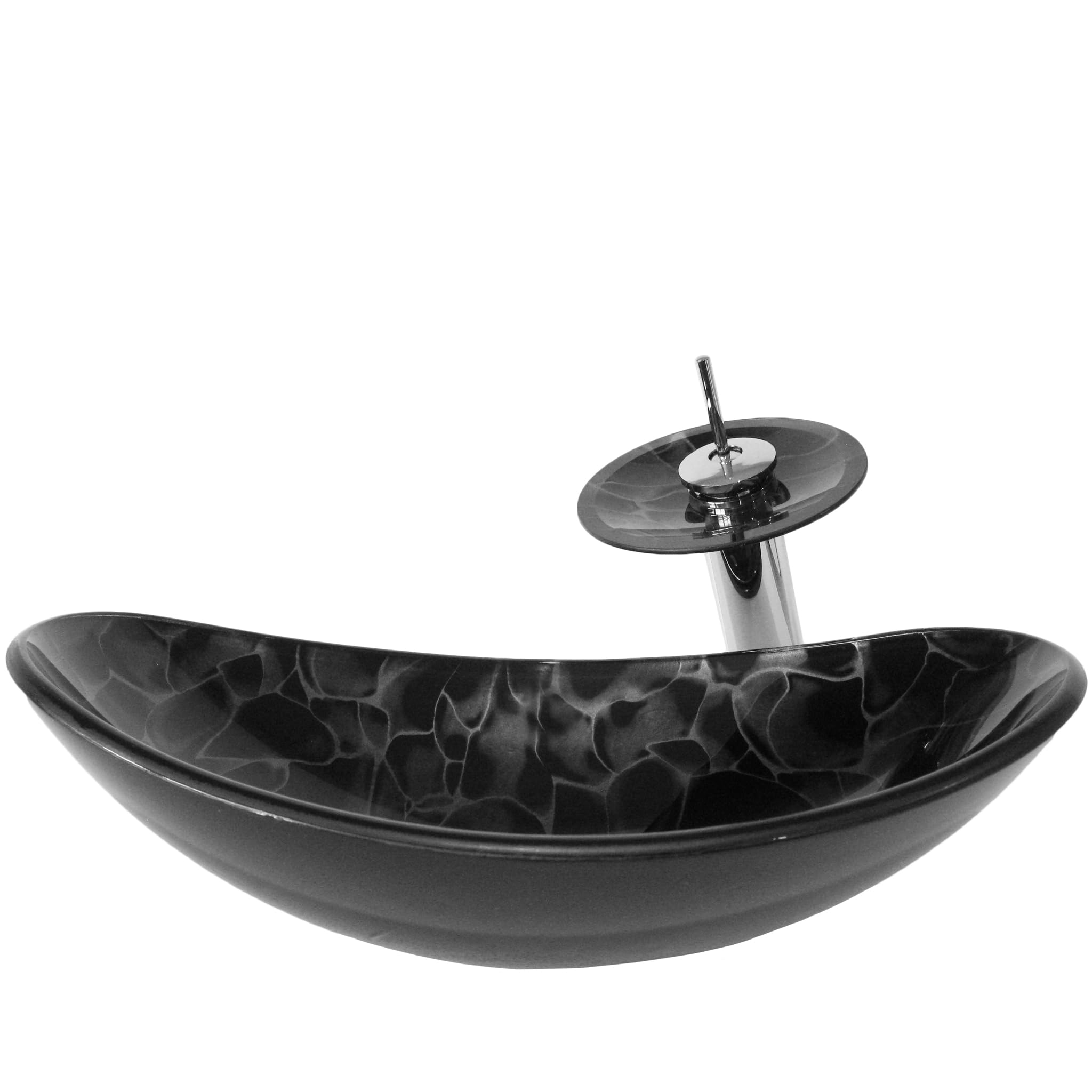 Novatto TARTARUGA Oval Glass Vessel Bathroom Sink Set with Chrome Faucet - Modern Above Counter Bathroom Vanity Sink for Contemporary Home Decor