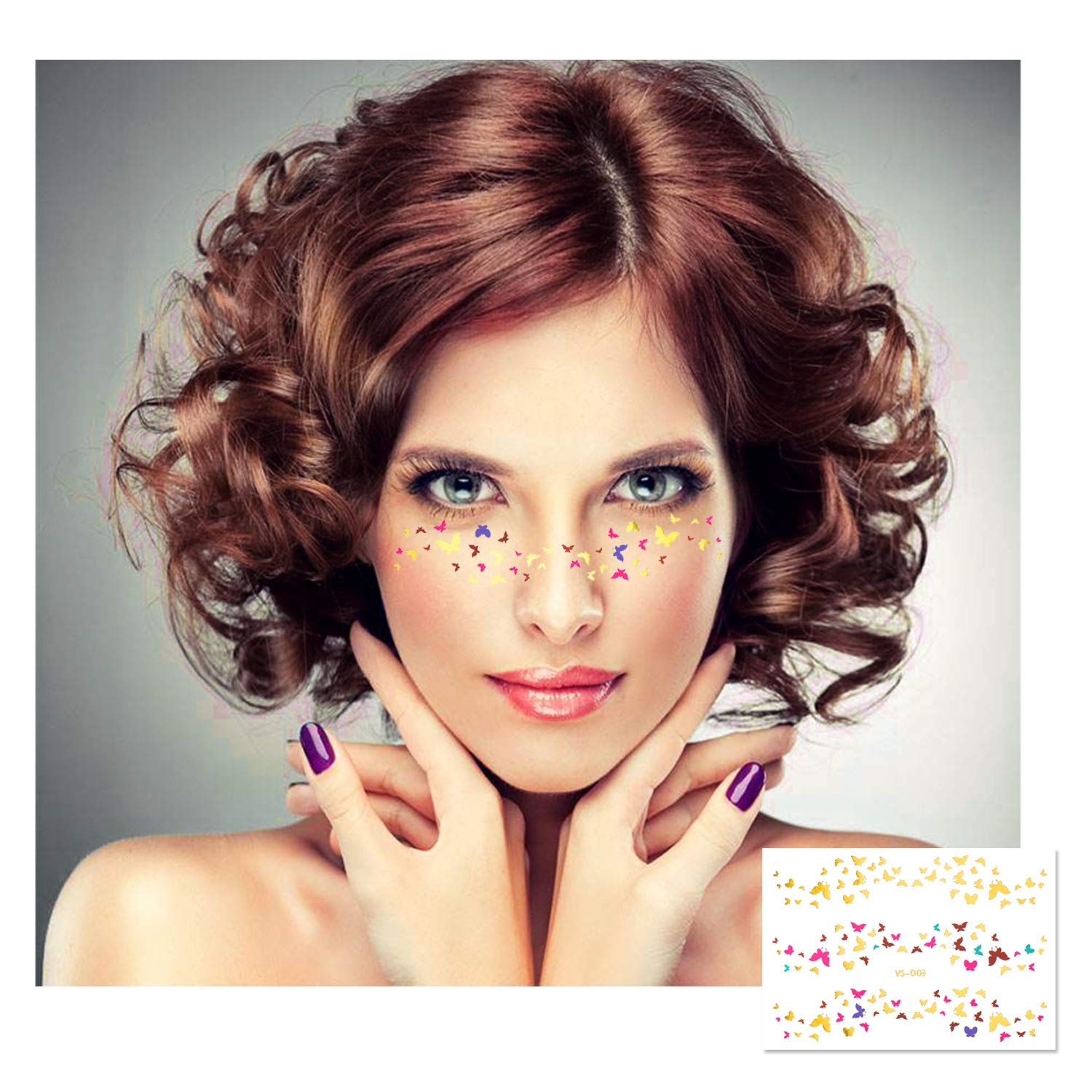 Konsait 7 Sheets Metallic Temporary Face Tattoo Stickers - Waterproof Glitter Transfer Tattoos for Women & Girls | Perfect for Costume Parties, Dance Performances, Festivals & Photo Shoots | Shimmering Gold & Glitter Designs