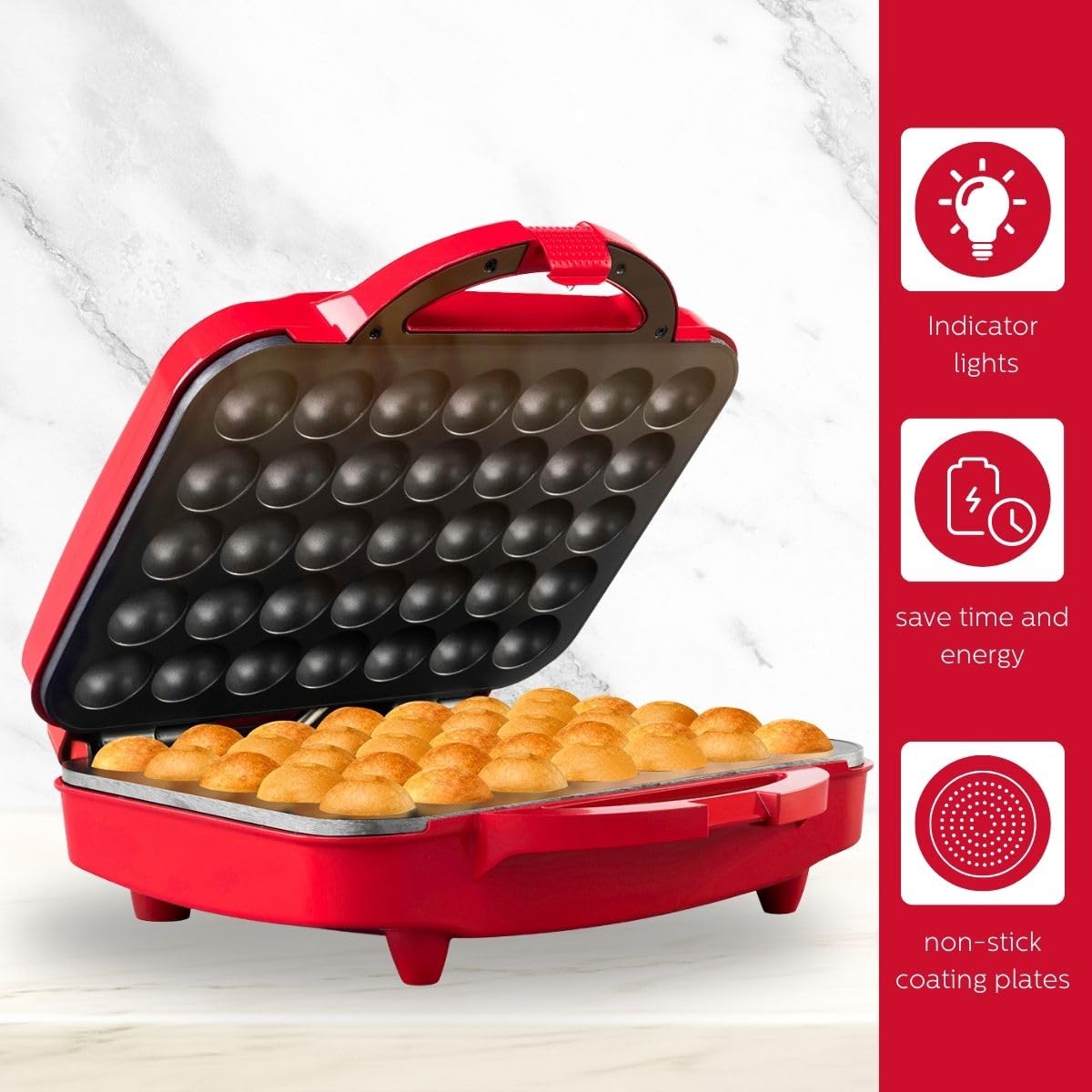 Holstein Housewares Cake Pop Maker - Non-Stick Coating, Makes 35 Cake Pops, Red - Perfect for Birthday Parties, Holiday Treats & Kids Baking Activities | Great for Home, School Events & Dessert Making