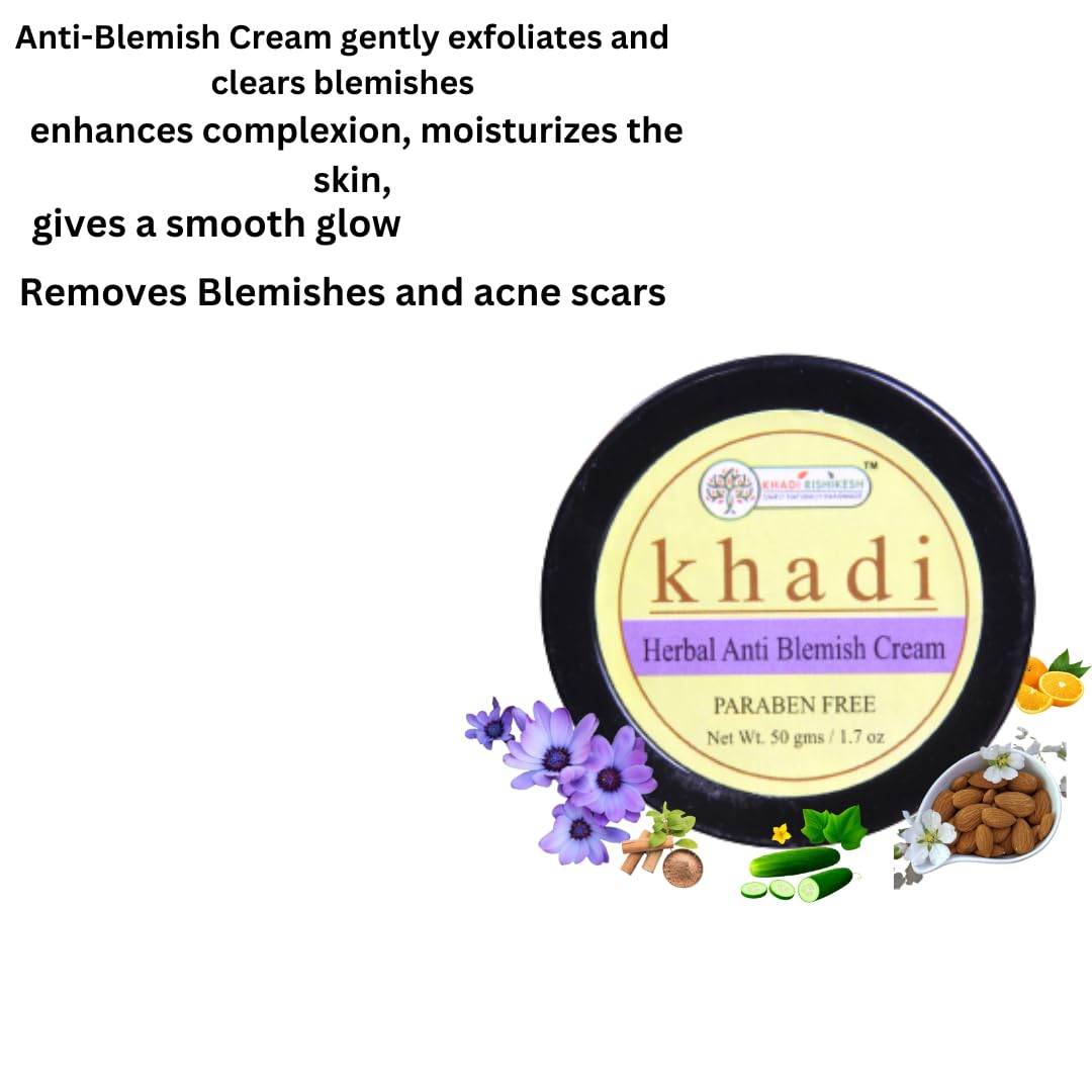 Khadi Rishikesh Herbal Anti Blemish Cream - Reduces Dark Spots & Brightens Skin for Women & Men | Paraben-Free, 50gm | Perfect for Daily Skincare Routine & Acne-Prone Skin