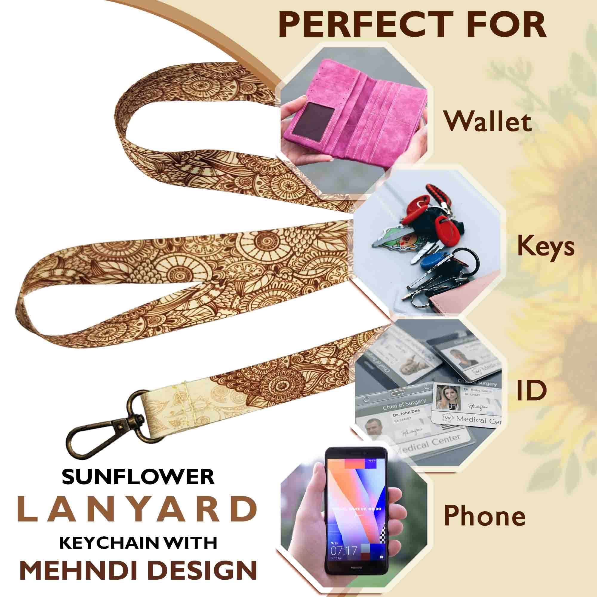 EASTEX Sunflower Lanyard Keychain - Durable ID Badge Holder with Sunflower Design - Adjustable Neck Strap for Keys, Badges & ID Cards - Perfect for Work, School, Events & Nursing Staff Gifts