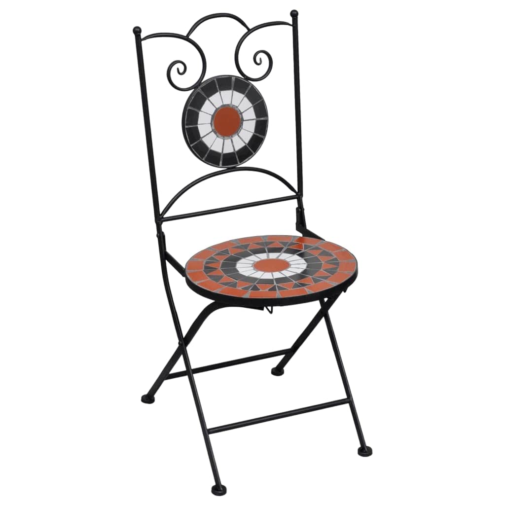 SKM 3-Piece Mosaic Bistro Set - Ceramic Tile Outdoor Patio Furniture in Terracotta & White - Perfect for Garden, Balcony, and Poolside Dining