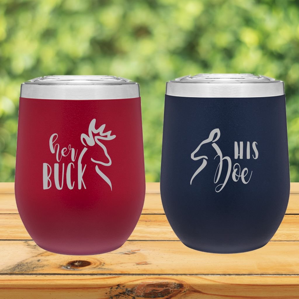 His & Hers Engraved 12oz Stainless Tumblers - Couple Mugs for Coffee & Tea