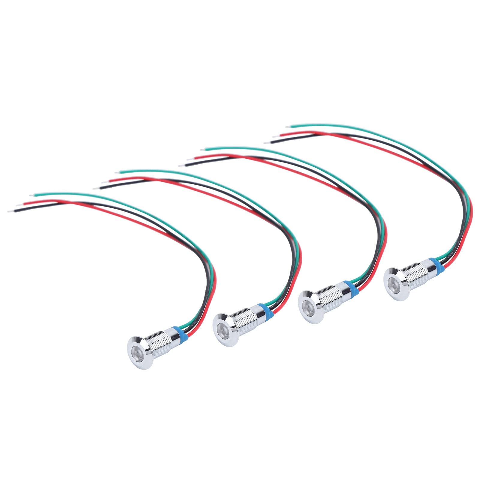 12V 24V LED Indicator Lights - 4 Pack 8mm Pre-Wired Common Anode Industrial Signal Lights (Red/Green) for Automotive, Machinery & Control Panels