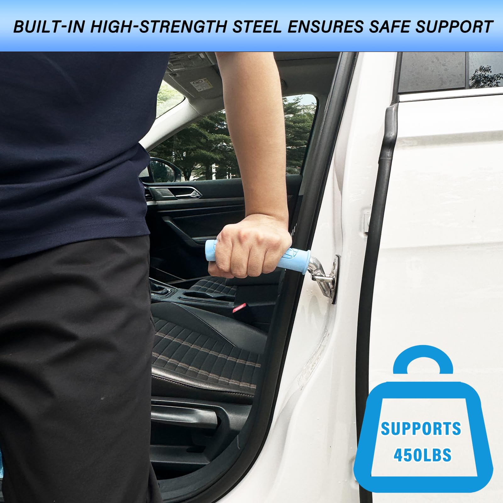 Elderly Car Door Handle - Portable Assist Grab Bar for Seniors & Handicapped | Vehicle Mobility Aid with Non-Slip Grip (Blue, 1 Pack + Strap) | Ideal for Easy Car Entry/Exit & Improved Accessibility