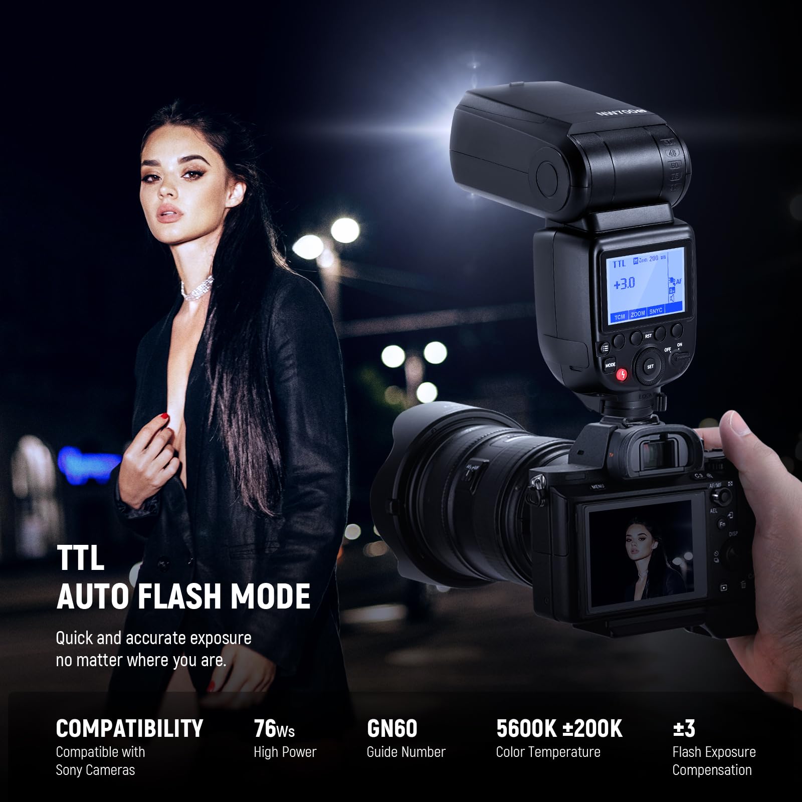 NEEWER NW700-S TTL Flash Speedlite for Sony DSLR Cameras - High Speed Sync (1/8000s), 1/1-1/256 Output, TCM Function, 230 Full Power Flashes - Perfect for Wedding, Portrait & Event Photography
