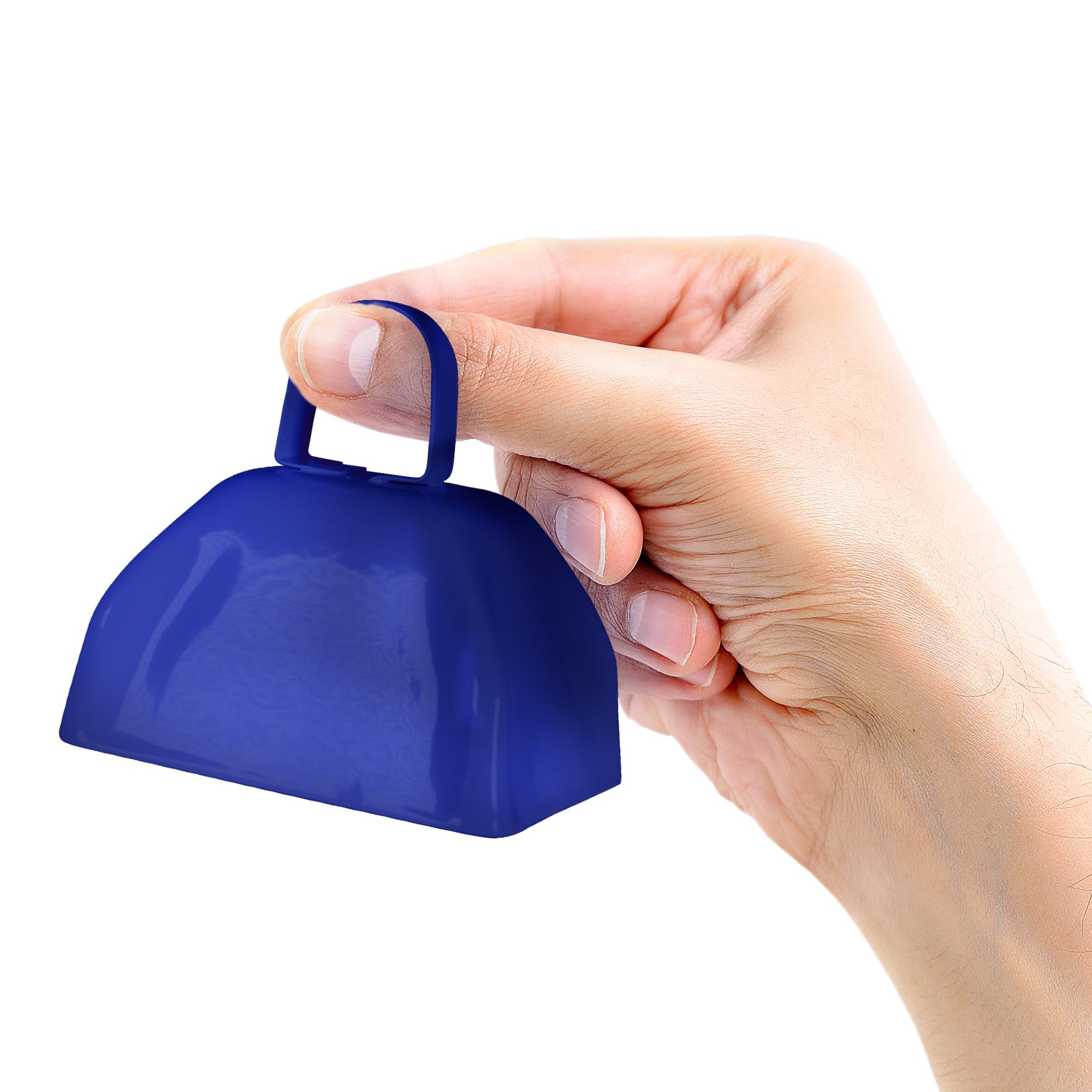 3 Inch Metal Cowbells with Handles - 12 Pack Navy Blue Noise Makers for Sports Events, Cheering & Farm Use - Loud Windy City Novelties Cow Bells