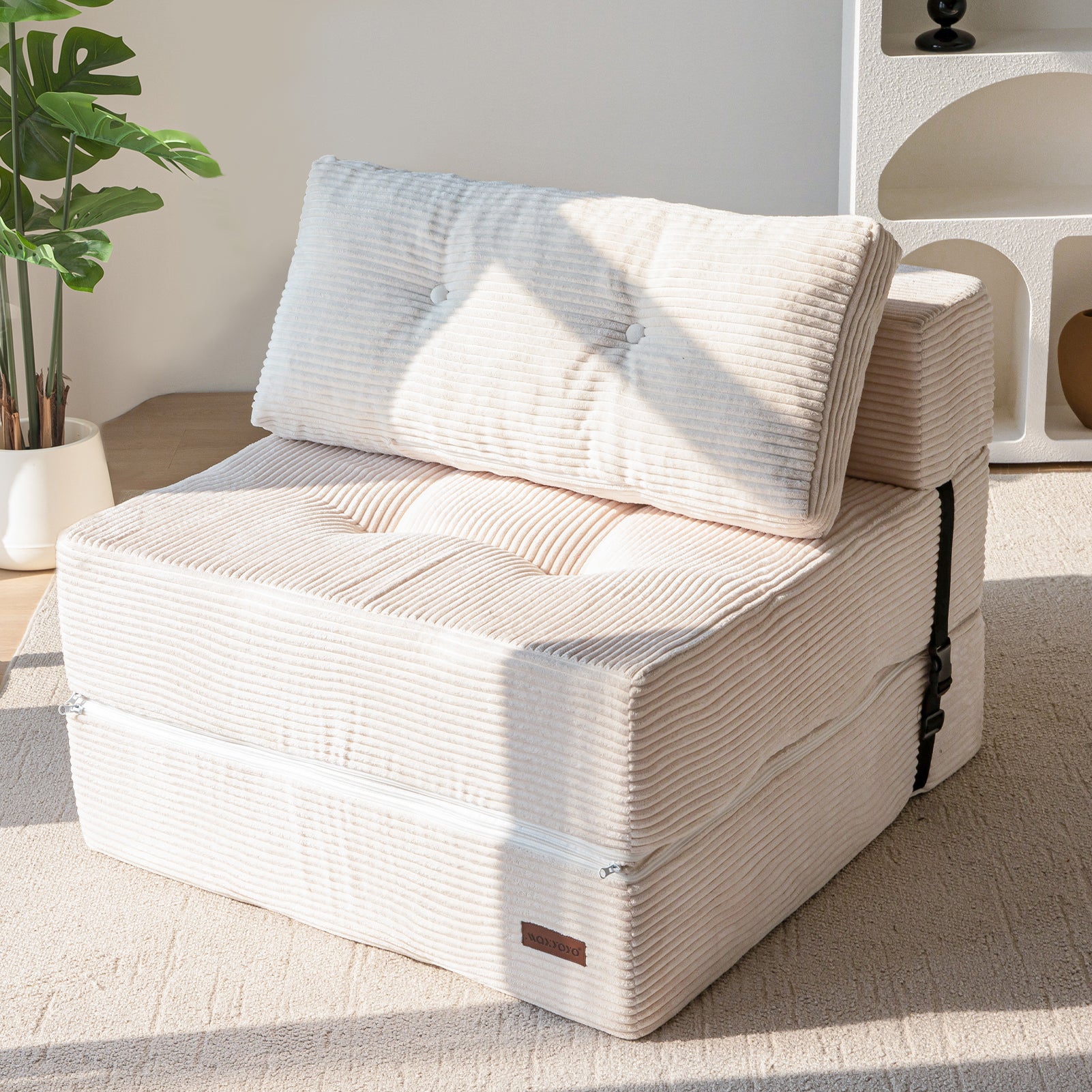 MAXYOYO Folding Sofa Bed - Convertible Sleeper Sofa with High Density Support Foam for Living Room & Bedroom (Beige) | Perfect for Small Spaces, Guest Rooms & Apartments