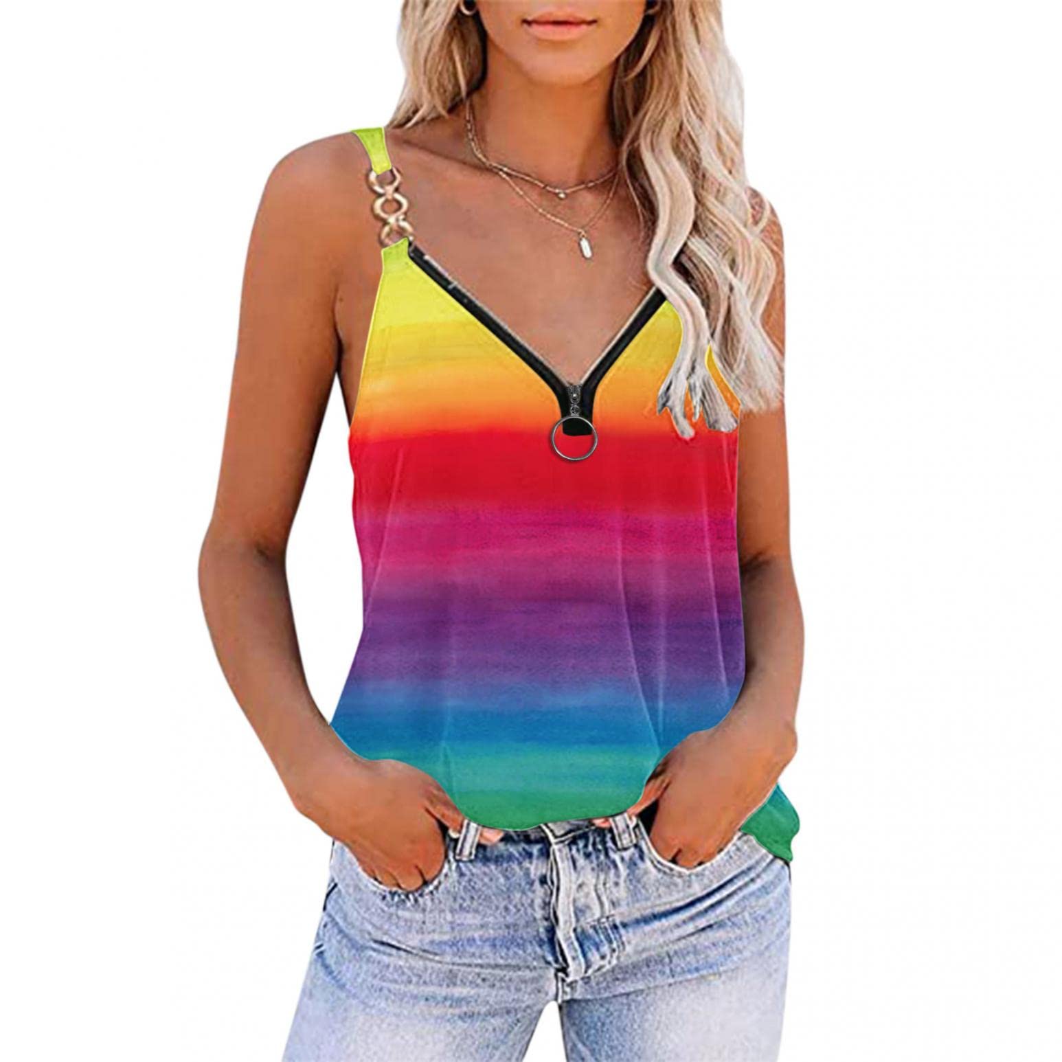 Trendy Women's V-Neck Sleeveless Tank Tops - Colorful Side Split Loose Fit Cami Blouses for Summer, Workout & Casual Wear