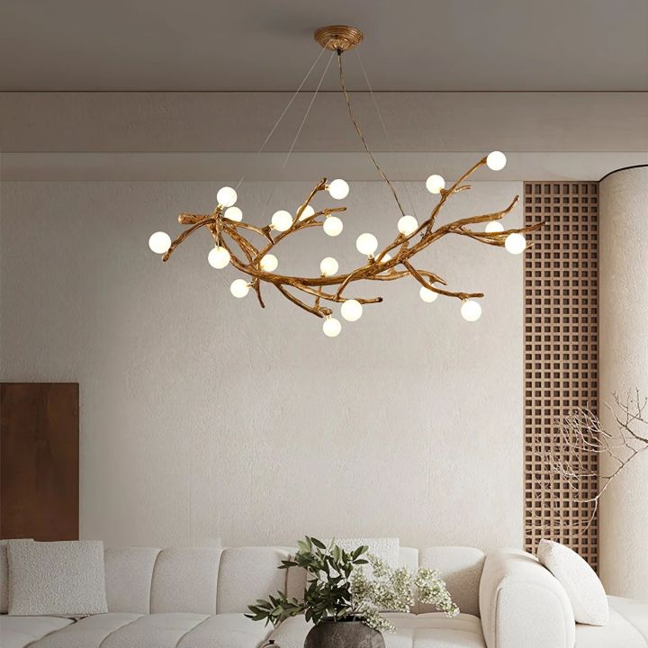 Boho Tree Branch Modern Chandelier - Handmade Wooden Ceiling Light Fixture for Living Room, Bedroom & Dining Room - Rustic Nature-Inspired Lighting Decor for Home & Cafe