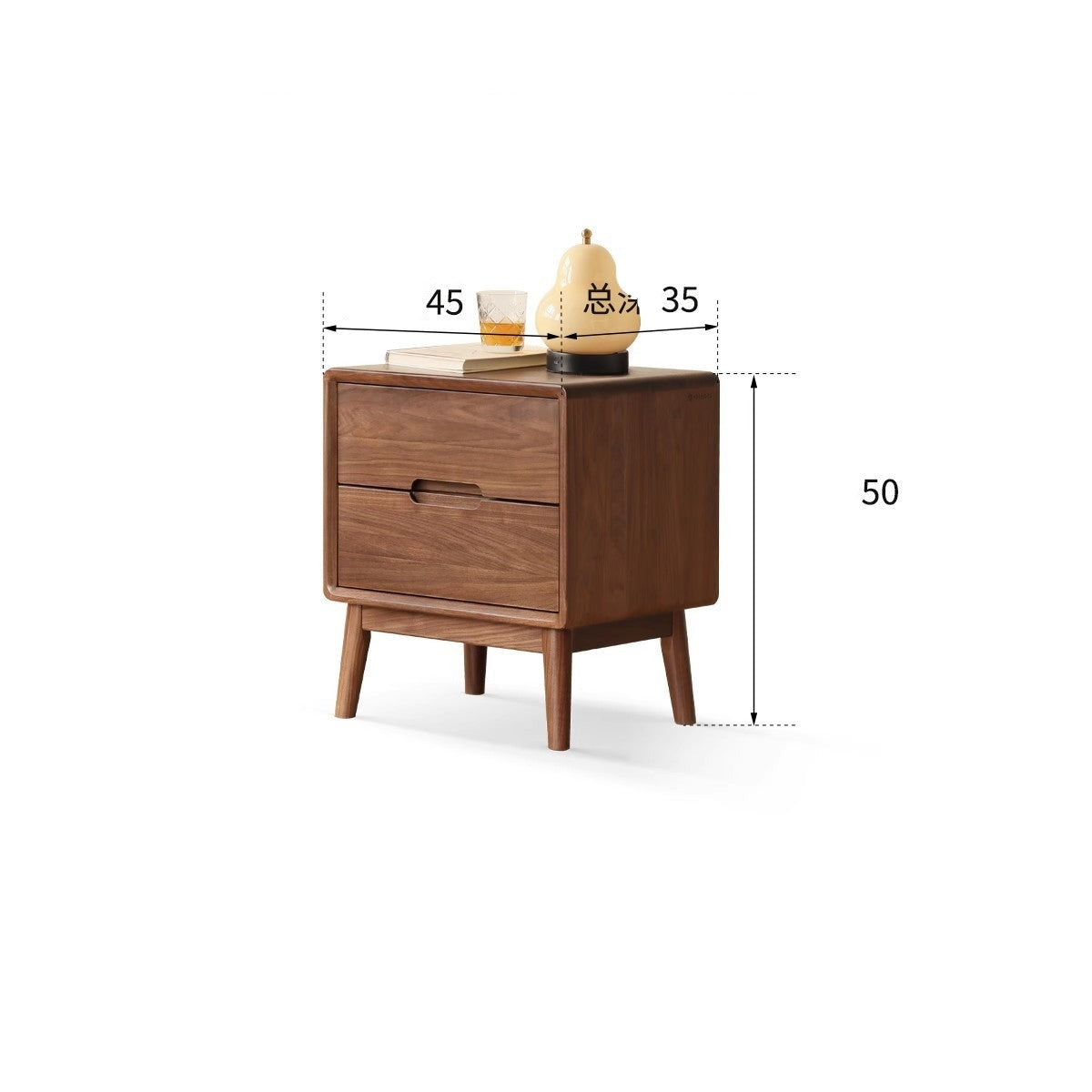 Premium Black Walnut Solid Wood Nightstand with Storage - Modern Bedside Table for Bedroom, Living Room & Guest Room - Durable & Stylish Furniture for Home Decor